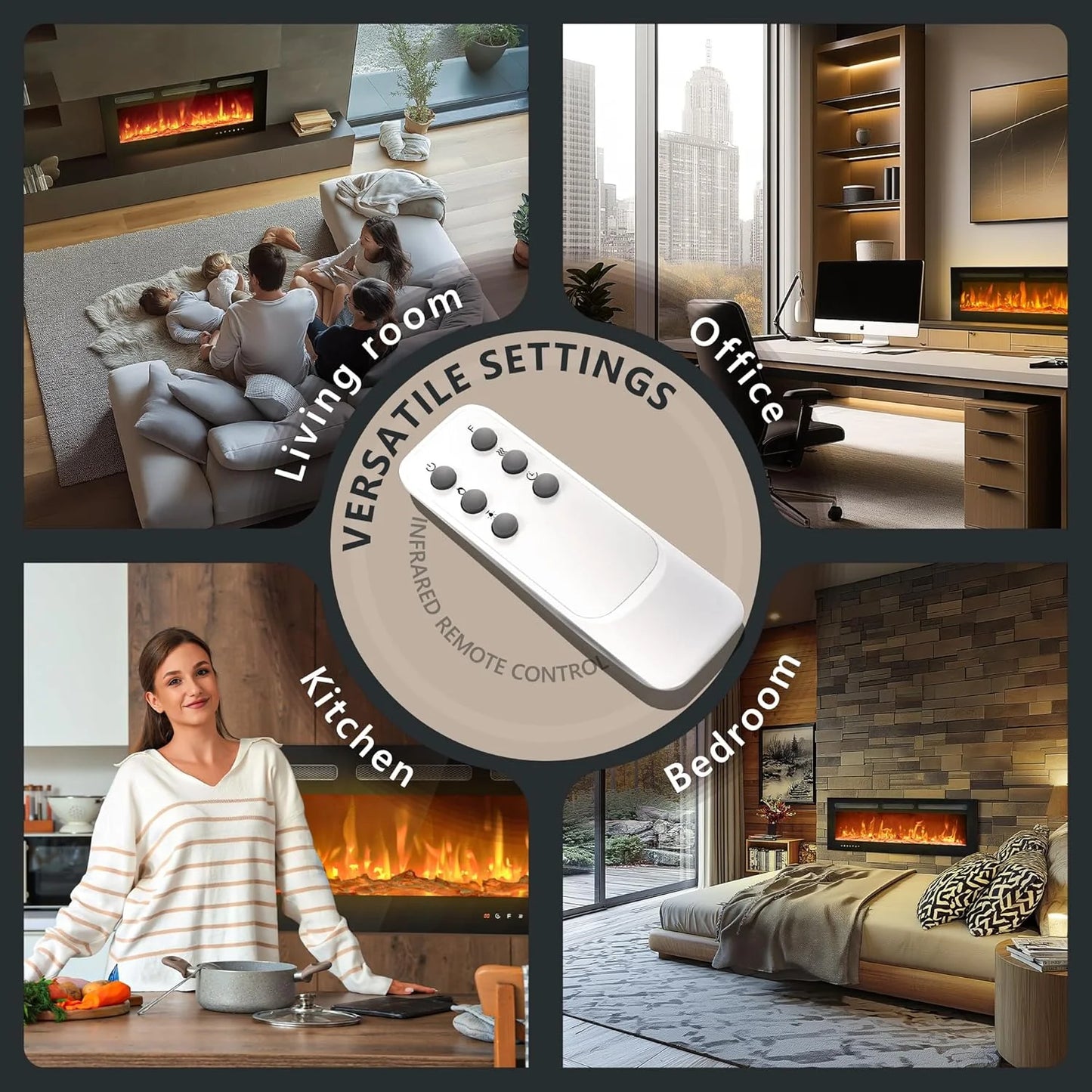 EUHOMY 50 Inch Electric Fireplace Wall Recessed and Wall Mounted with Adjustable Flame Color, Fireplace Heater with Remote Control, Linear Fireplace with Timer, Touch Screen, Log & Crystal, 750/1500W