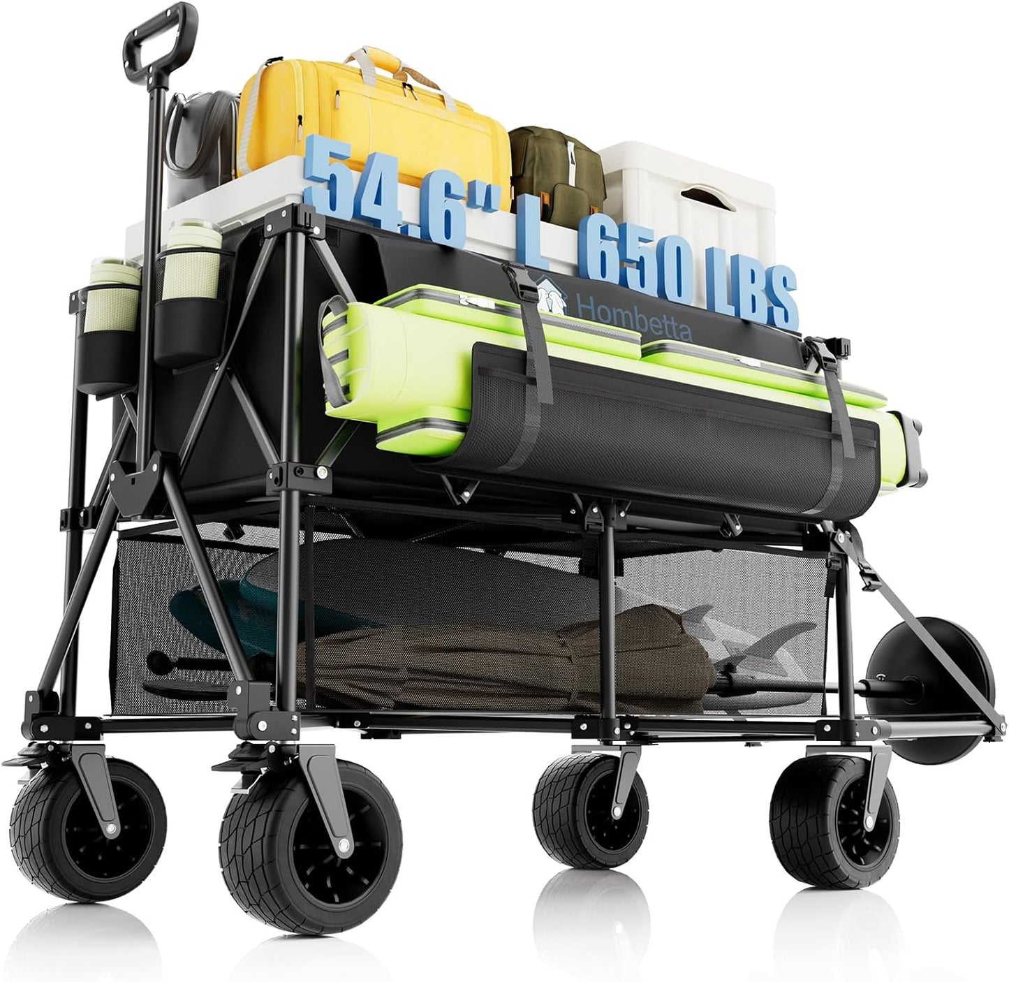 48" Extra Large Folding Travel Cart, 560 lb Capacity, 350 L Heavy Duty Utility Cart with Brakes and All-Terrain Wheels