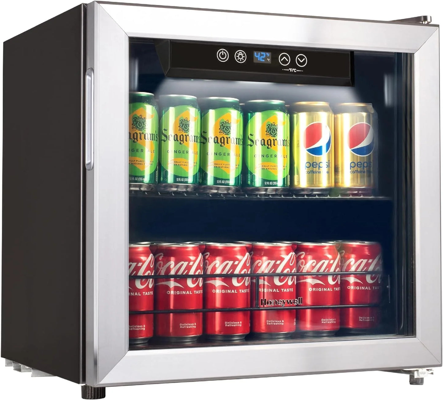 Honeywell Beverage Refrigerator and Cooler, 115 Can Mini Fridge with Glass Door for Soda Beer or Wine for Office or Bar with Adjustable Removable Shelving