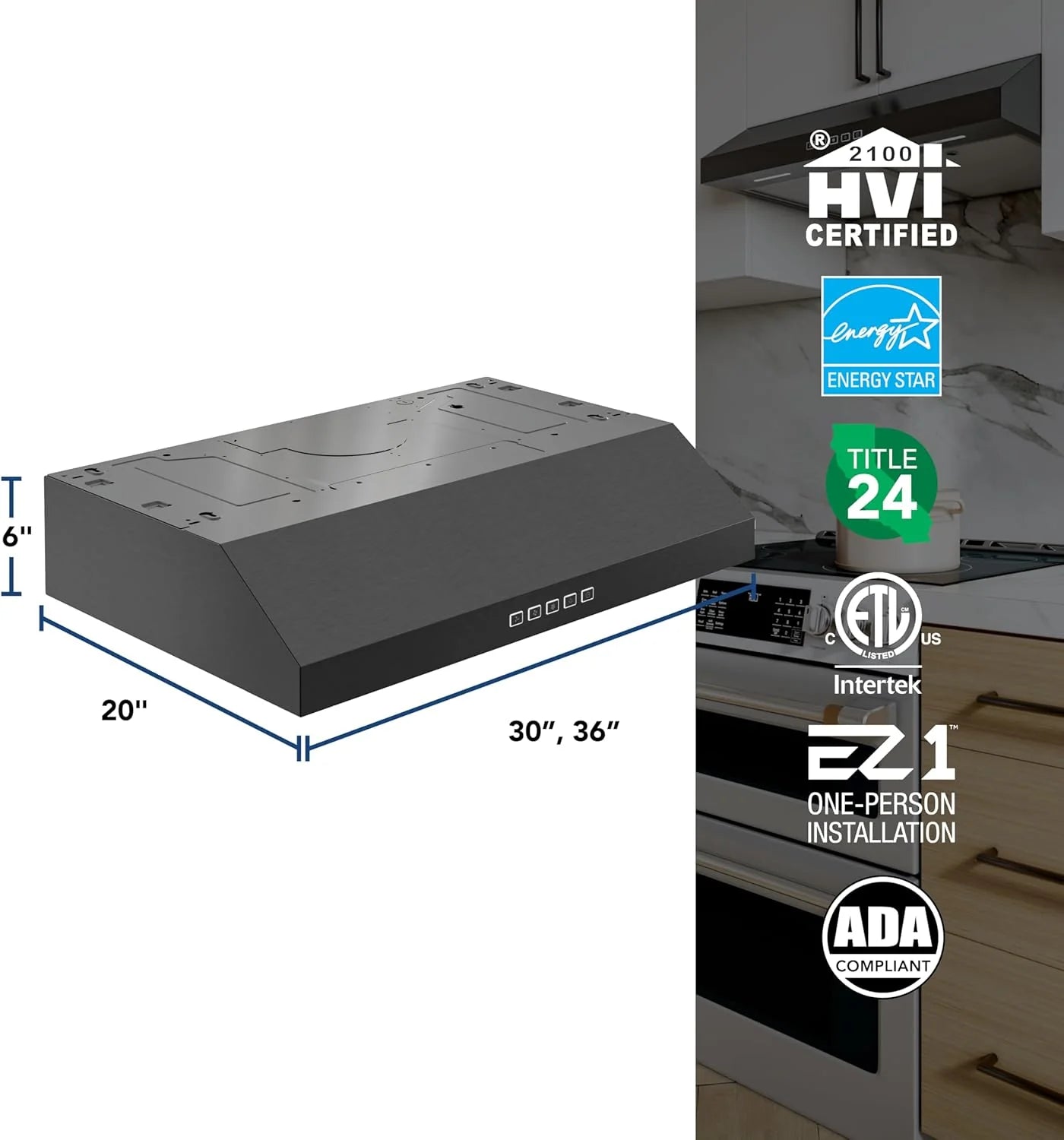 Broan-NuTone Three-Speed Glacier Undercabinet Range Hood with LED Light, ADA Compliant