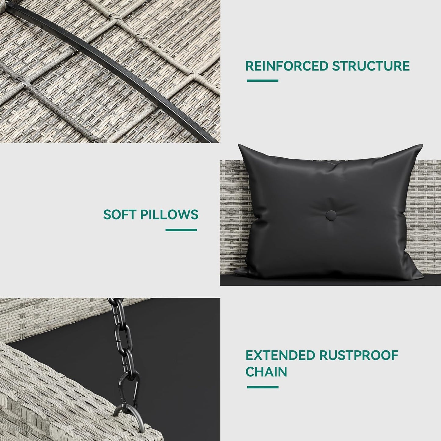 YITAHOME Hanging Porch Swing Chair Sits 3 People, Wicker Outdoor Swing Bench, Patio Lounge Chair, 1 Seating Cushion and 3 Back Cushions, w/Removable Covers, for Garden, Balcony, Backyard, Brown