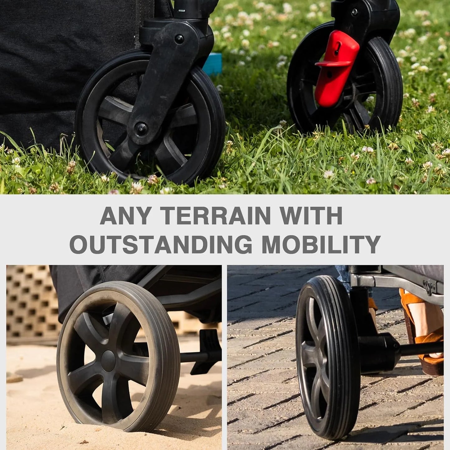 EVER ADVANCED Side-unzip Wagon Stroller for 2 Kids, Push Pull Stroller with Adjustable Handle, Easy Access Front Zipper Door, 5-Point Harness Removable UV-Protection Canopy Shock-Absorbing Wheels,Grey