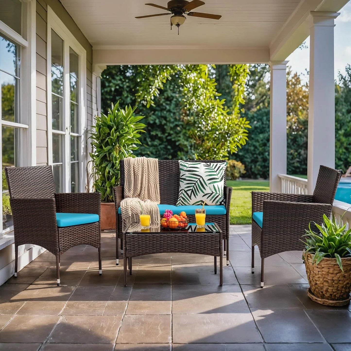 4 piece outdoor patio furniture set rattan chair wicker set