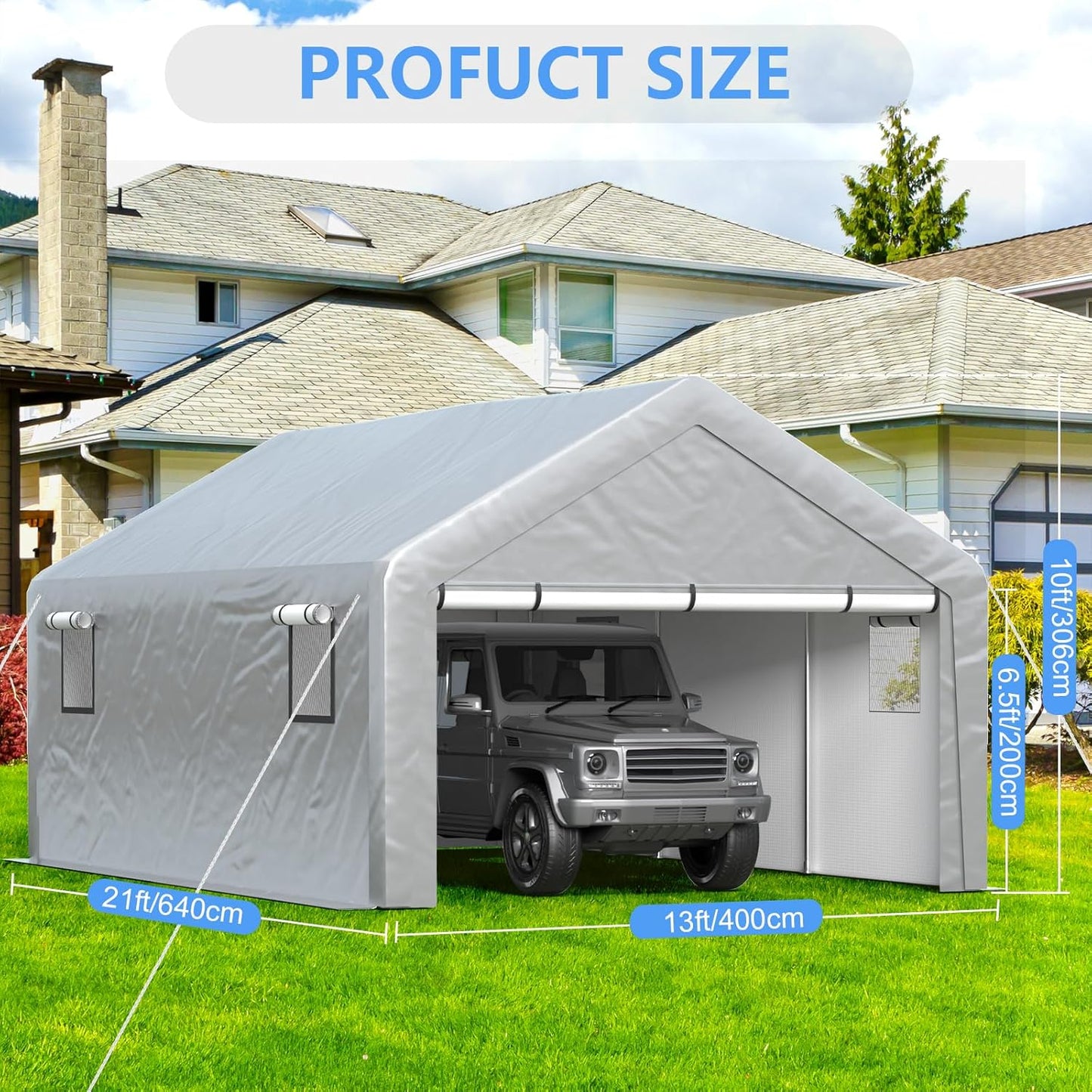 6x8 ft Heavy Duty Carport Tent Portable Garage with Removable Side Walls and Door Four Seasons Tarpaulin