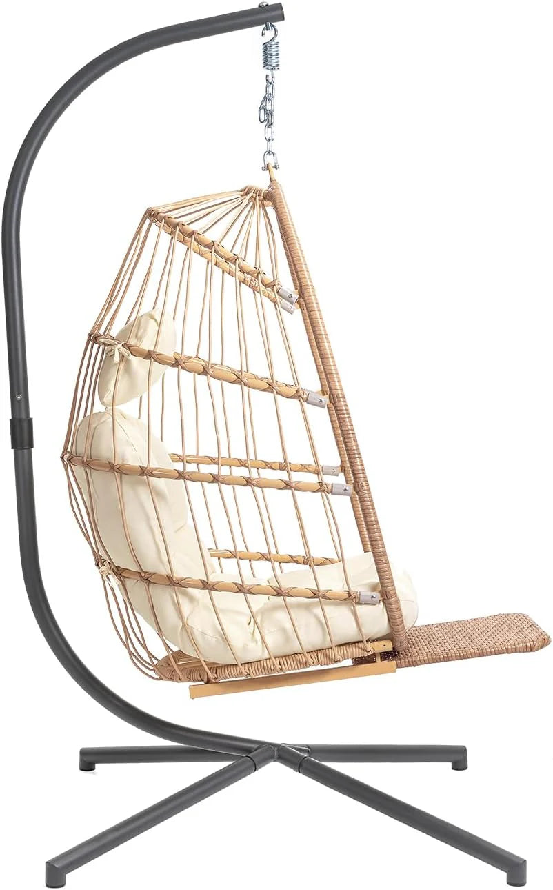 Yechen Indoor Outdoor Egg Hanging Chair with Stand, Patio Wicker Swing Egg Chair Indoor Swinging Chair Outdoor Hammock Egg Chair 350lbs Capacity for Patio Bedroom Balcony, Charcoal Grey (EG-001)