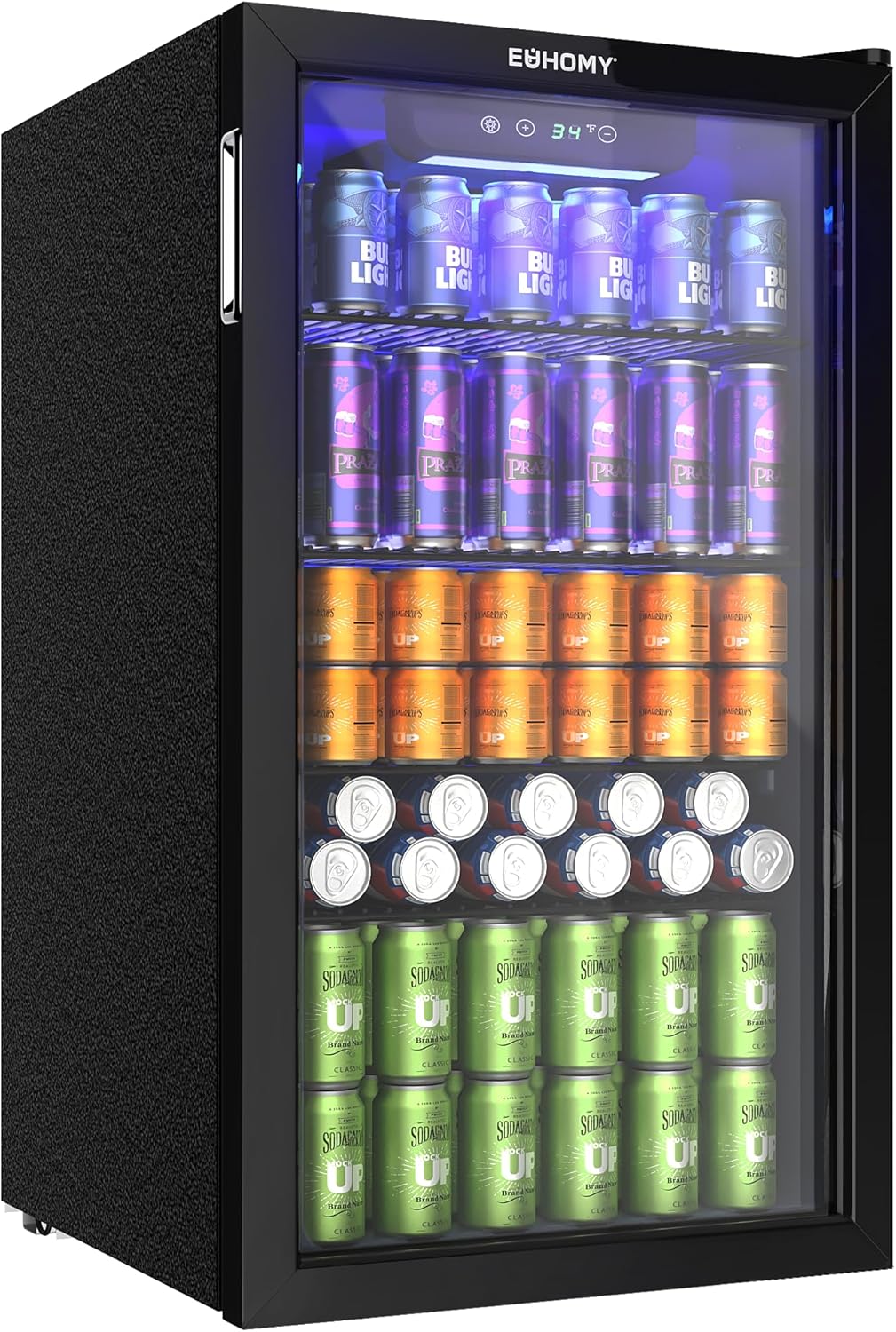 EUHOMY Beverage Refrigerator Cooler, 130 Can Mini Fridge with Glass Door for Soda Beer or Wine, Beverage Cooler for Home, Office, Bar with Adjustable Removable Shelves, Silver