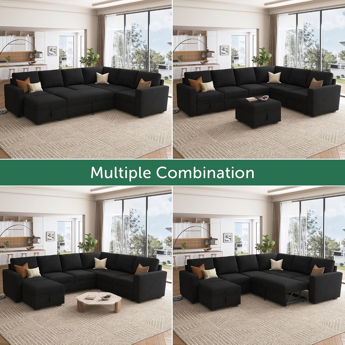 HONBAY Modular Sectional Sleeper Sofa with Pull Out Bed, L Shaped Couch with Storage Seat, Convertible Sectional Couches for Living Room