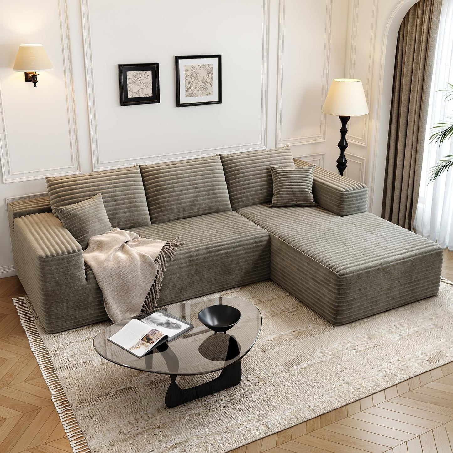 107.5 inch Cloud Modular Sectional Sofa with L-Shaped Chaise Lounge, Modern Minimalist Upholstered Sofa Deep Seating Corner Sofa