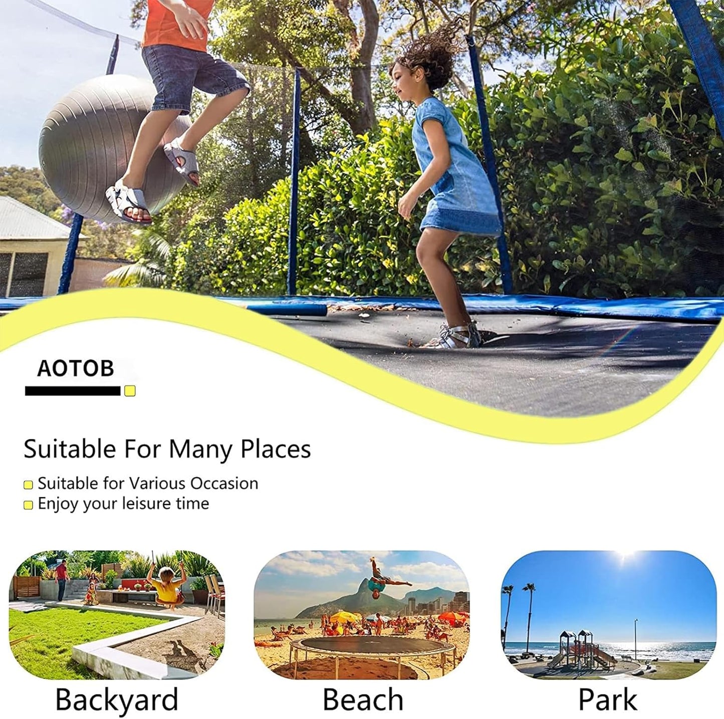 AOTOB 8FT 10FT 12FT 14 FT 15FT Trampoline with Safety Enclosure Net，Outdoor Trampoline with Basketball Hoop, Heavy Duty Jumping Mat and Spring Cover Padding for Kids and Adults, Storage Bag and Ladder