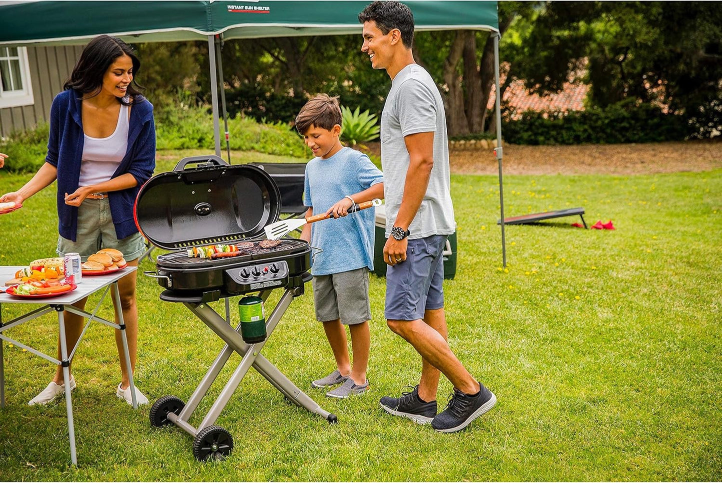 RoadTrip 285 Portable Stand-Up Propane Grill with 3 Adjustable Burners & Instastart Ignition, 20,000 BTUs of Power for Outdoor Cooking, Camping, Tailgating, Grilling, BBQs, & More