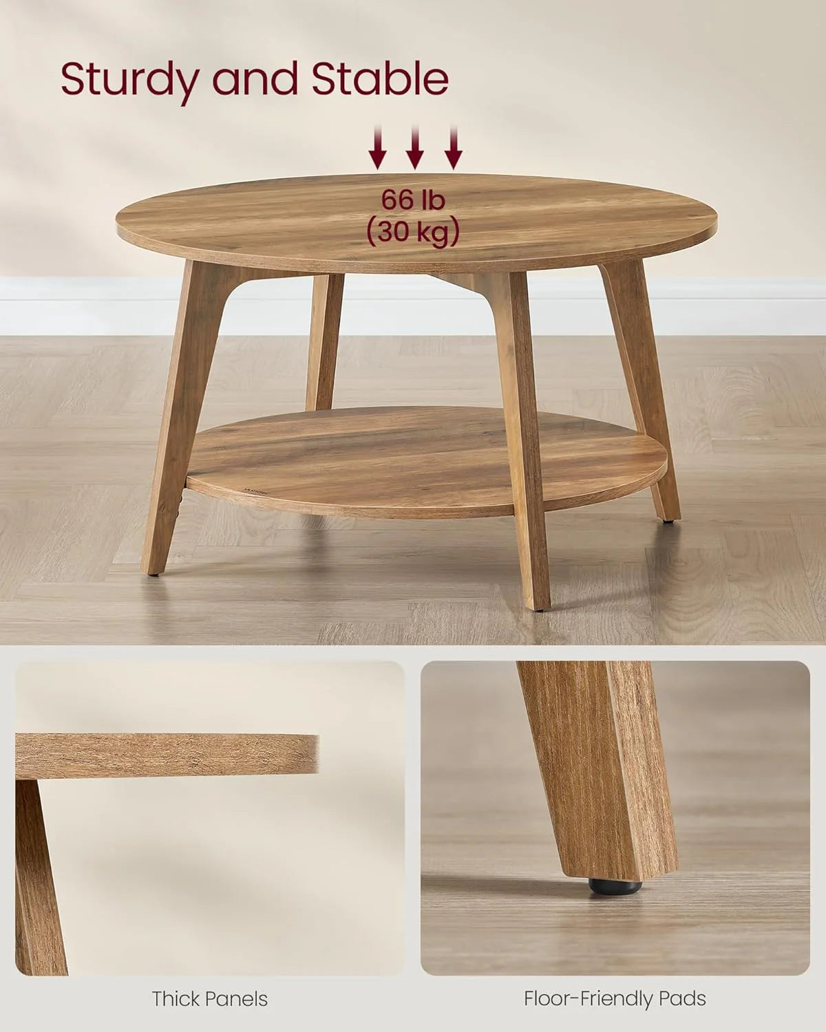 VASAGLE Round Coffee Table, 2 Tier Coffee Table with Storage, for Living Room, 31.5 x 17.7 Inches