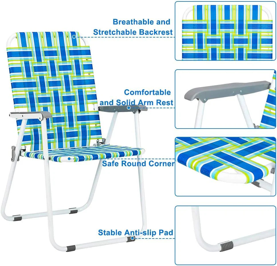 VINGLI Patio Lawn Webbed Folding Chairs Set of 2, Outdoor Beach Portable Lawn Chair Camping Chair Beach Chair