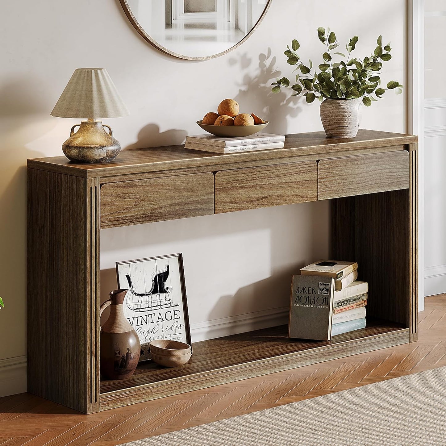 63.9" Long Console Tables for Entryway Farmhouse Entryway Table with Drawers