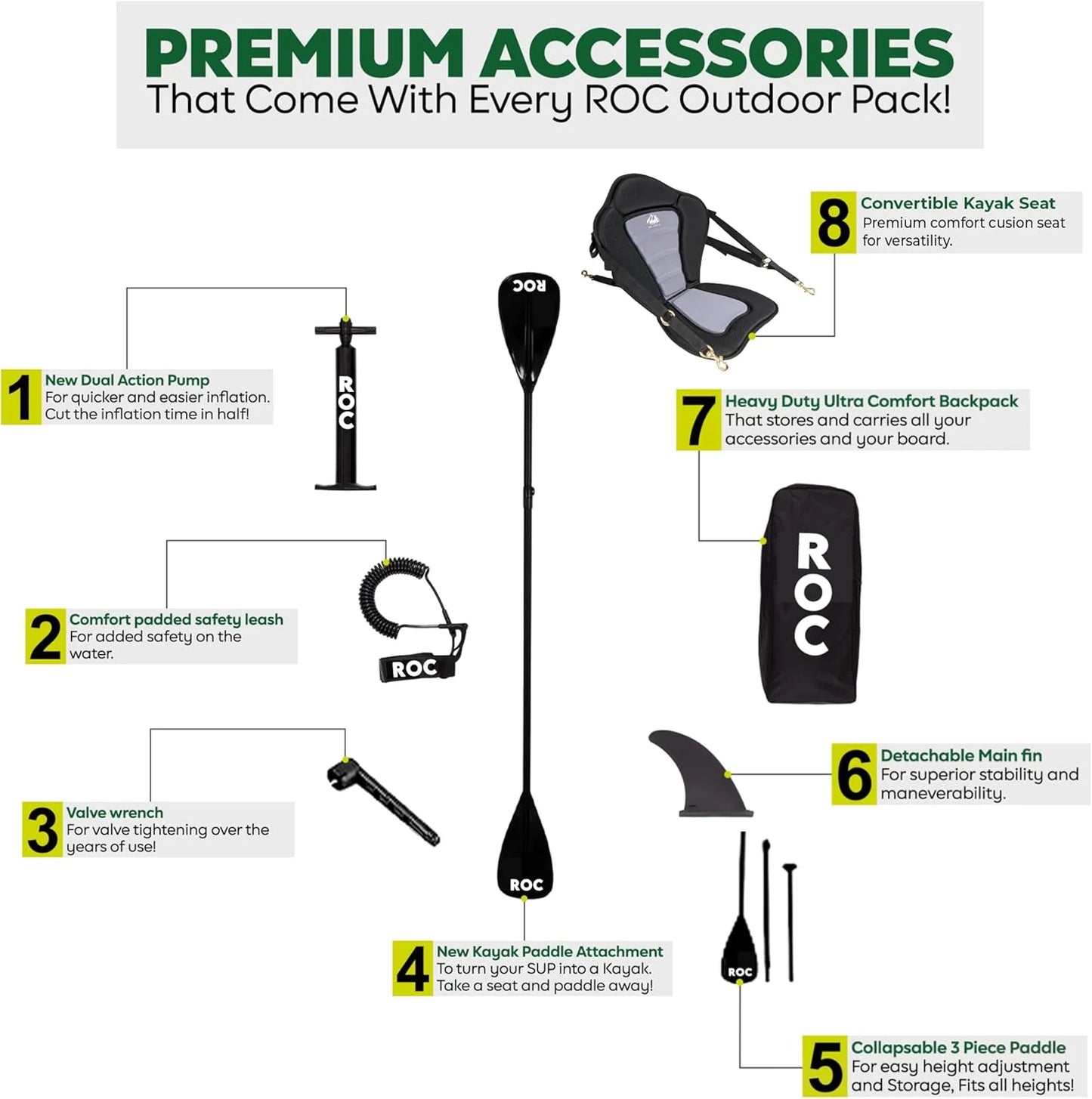 ROC inflatable stand-up paddle board high-quality SUP paddle board accessories