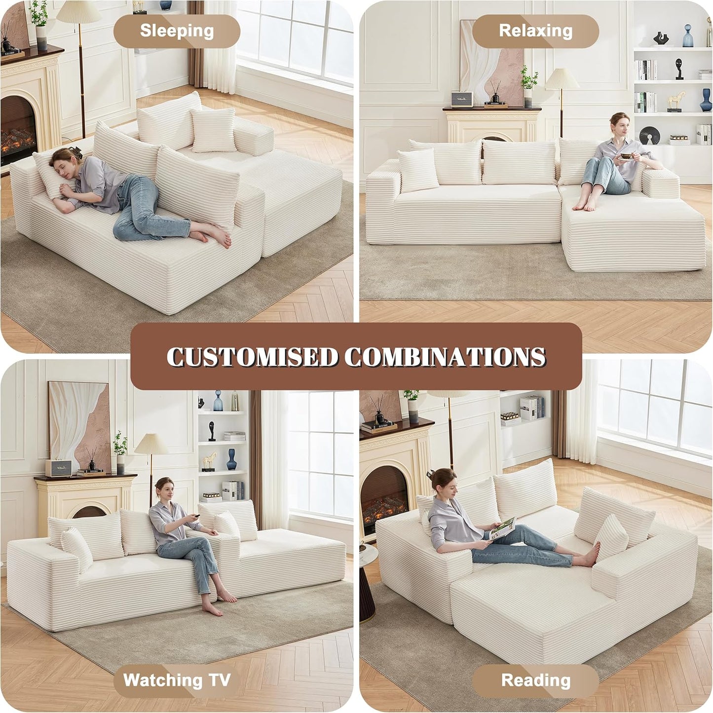 110-inch cloud sofa, boneless sofa in the living room, modular sofa with deep seats