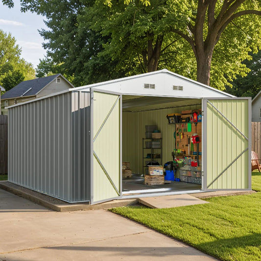 Patiowell 5x3 FT Outdoor Storage Shed, Tool Shed with Sloping Roof and Lockable Door, Metal Shed for Backyard Garden Patio Lawn, Brown