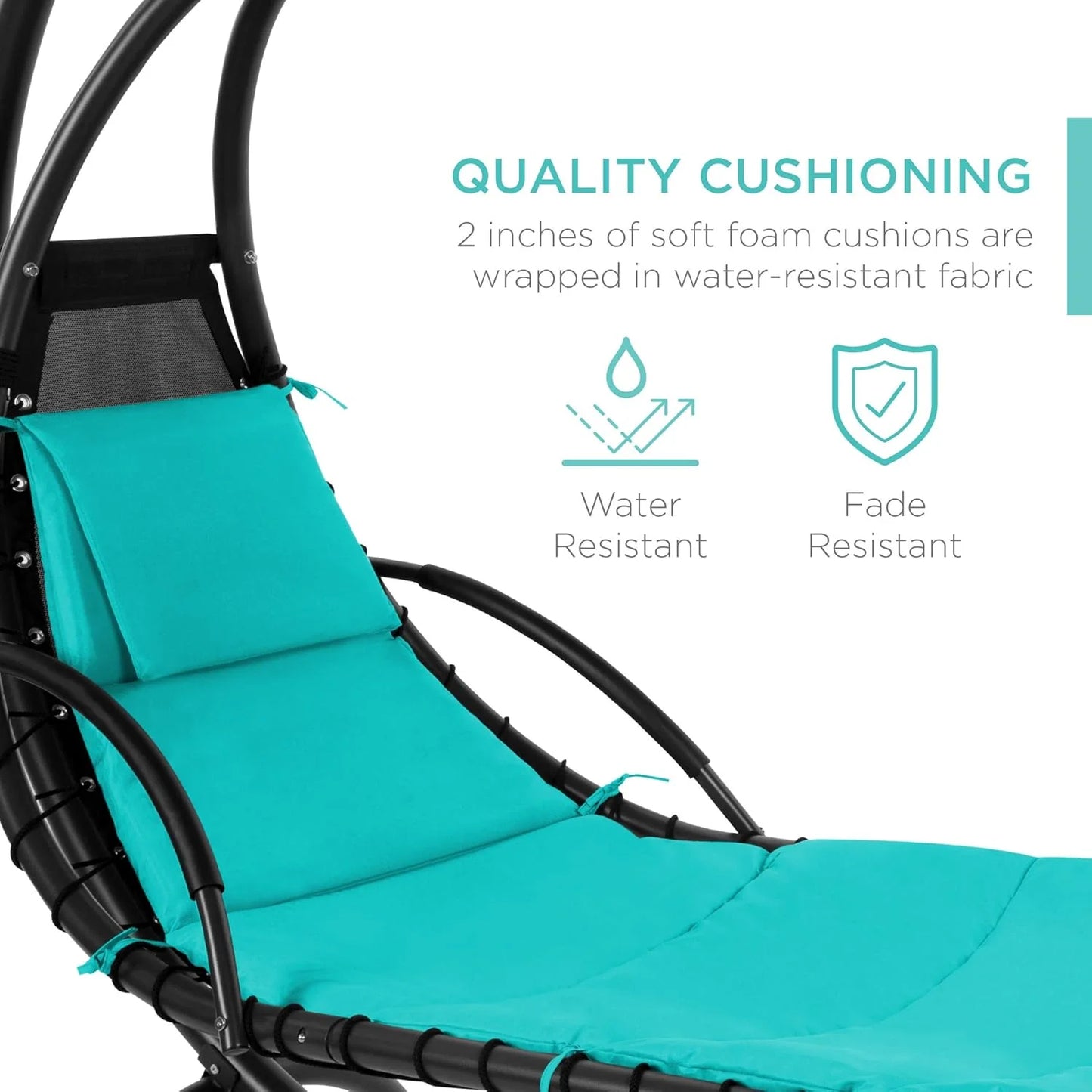 Best Choice Products Outdoor Hanging Curved Steel Chaise Lounge Chair Swing w/Built-in Pillow and Removable Canopy - Teal