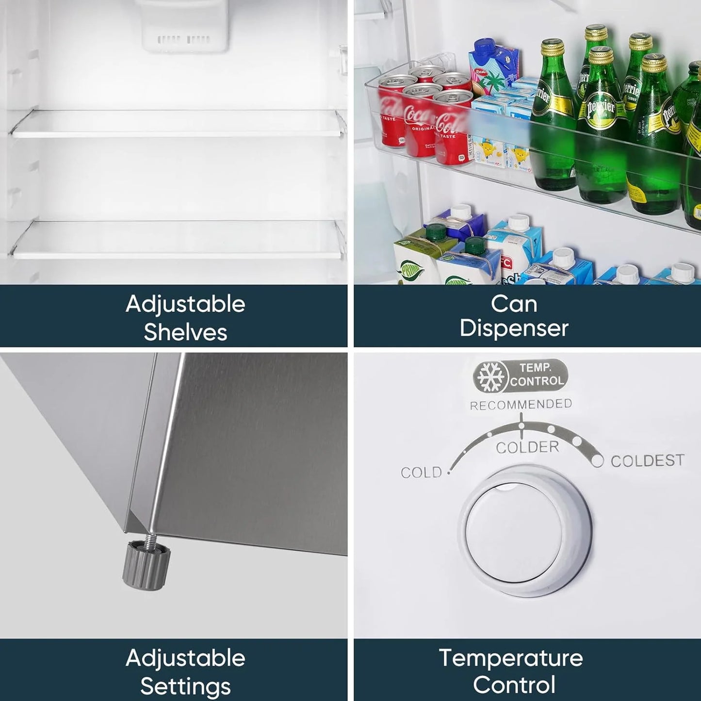 Upstreman 7.7 Cu.Ft. Refrigerator with Freezer, Double Door, Adjustable Thermostat, Large Capacity, Reversible Door Swing, Refrigerator for Apartment, Office, Dorm, Stainless (BD75)