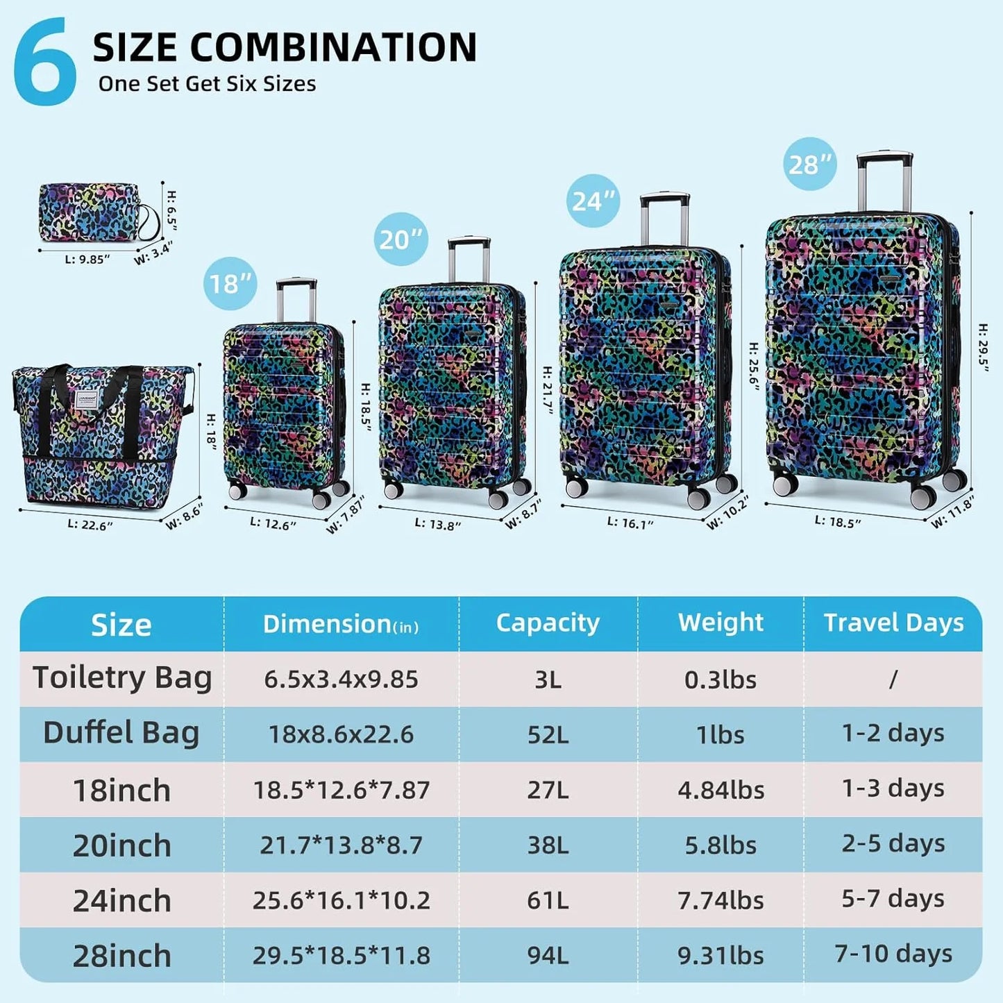 6-piece luggage set, expandable hardshell suitcase set with spinner wheels, lightweight rolling luggage set
