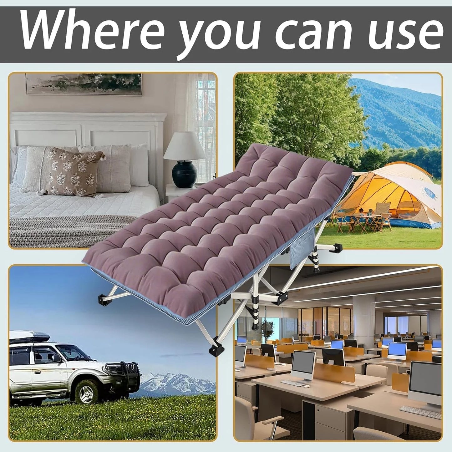 2-pack camping cots with mattresses, comfortable sleeping beds, adult camping cots, 2-person folding beds, heavy-duty sleeping beds