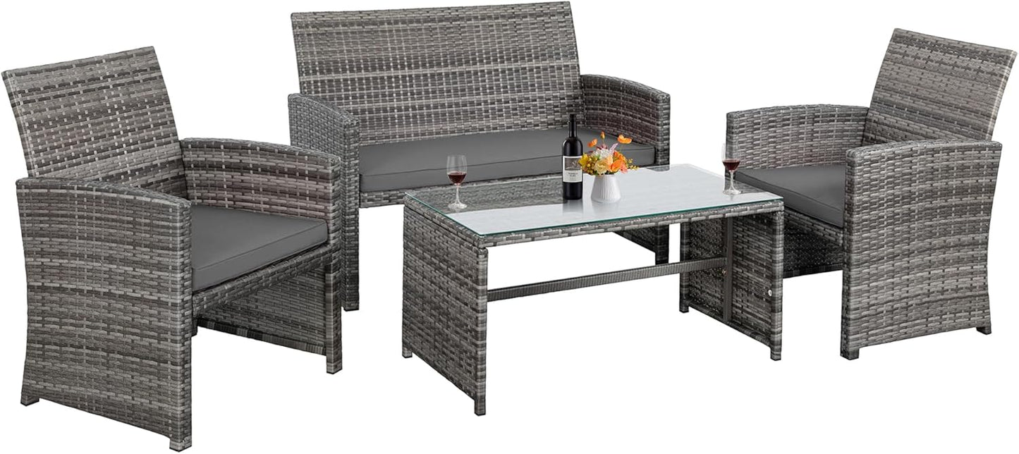 Shintenchi 4 Piece Patio Ratten Set Outdoor Furniture Set Wicker Conversation Set