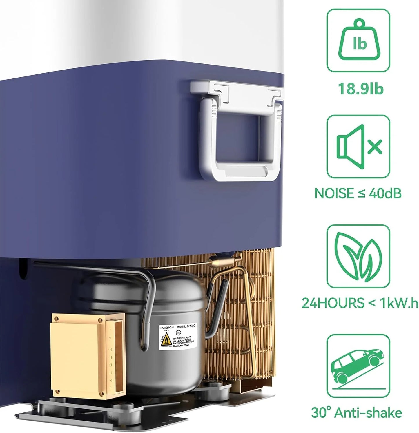 Car Fridge Portable 12 Volt Refrigerator 23 Quart (22 Liter) Freezer Compressor Cooler 12V/24V DC 110～240 V AC for Outdoor, Camping, Travel, Home Use -18℃~+15℃ (Green)