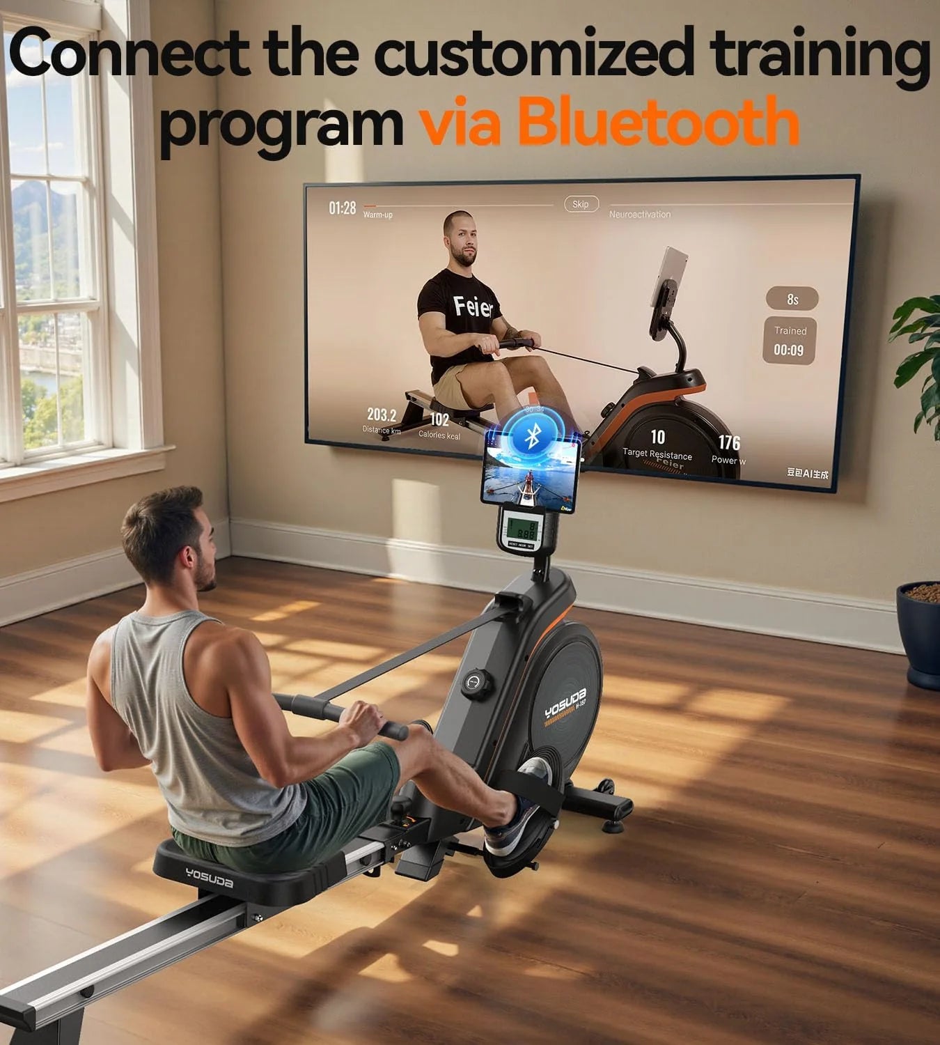YOSUDA Home Magnet/Water Resistance Rowing Machine Support Bluetooth and Applications