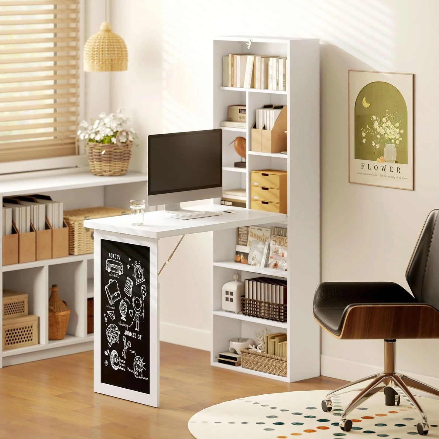 Folding convertible writing desk, wall mounted desk cabinet, multifunctional home office workstation