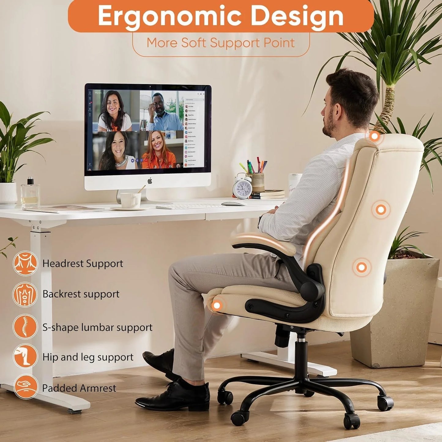 Ergonomic Office Chair Heavy Duty Work Desk Chair Adjustable Swivel Rolling Chair with Wheels