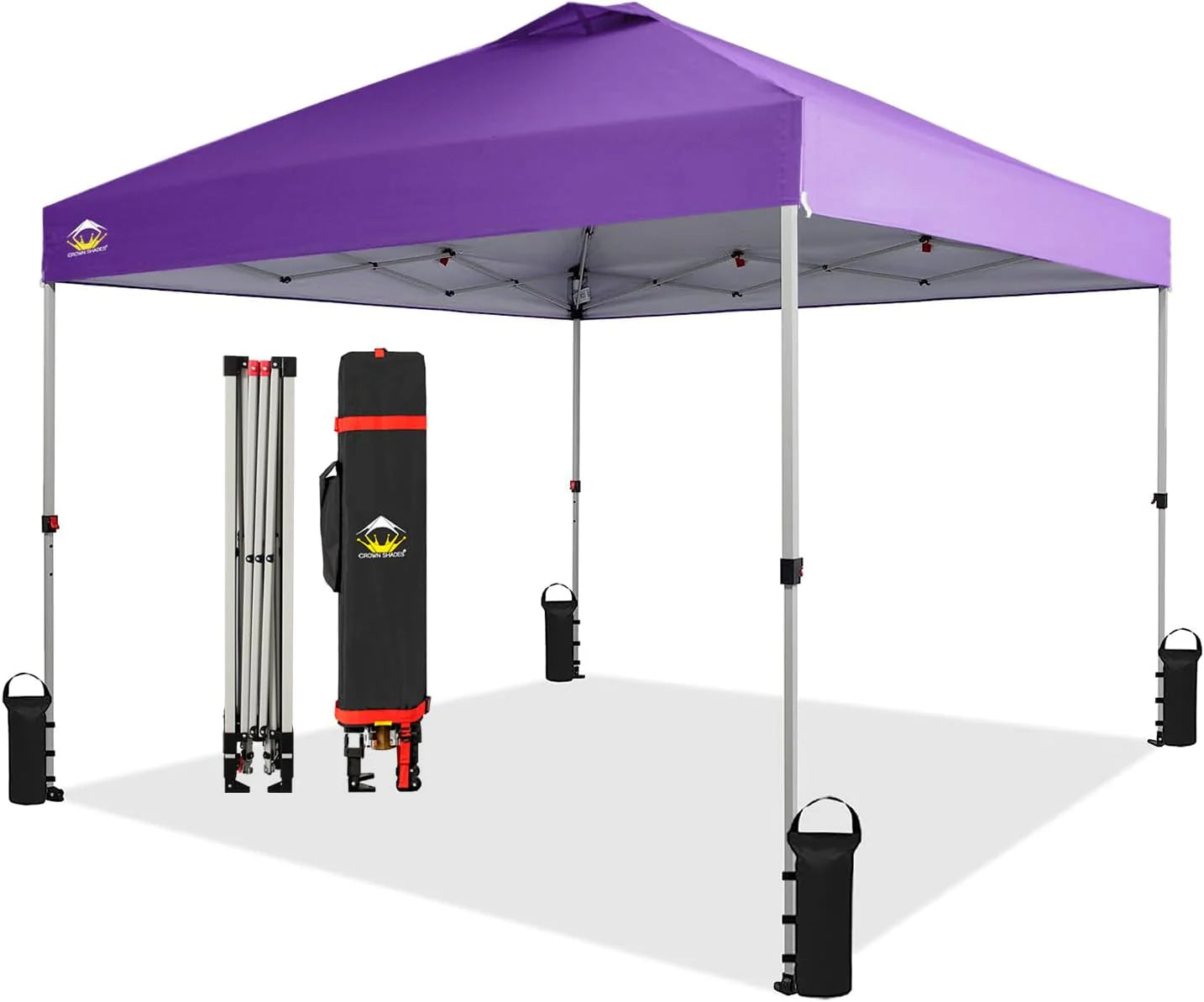 10x10 Pop-Up Awning - One-Click Installation Beach Tent - Outdoor Sunshade Silver Coated Top, 3 Heights and 4 Sand Pockets