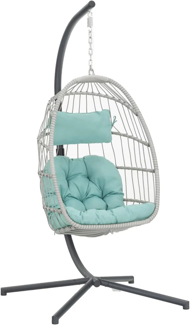 Yechen Indoor Outdoor Egg Hanging Chair with Stand, Patio Wicker Swing Egg Chair Indoor Swinging Chair Outdoor Hammock Egg Chair 350lbs Capacity for Patio Bedroom Balcony, Charcoal Grey (EG-001)
