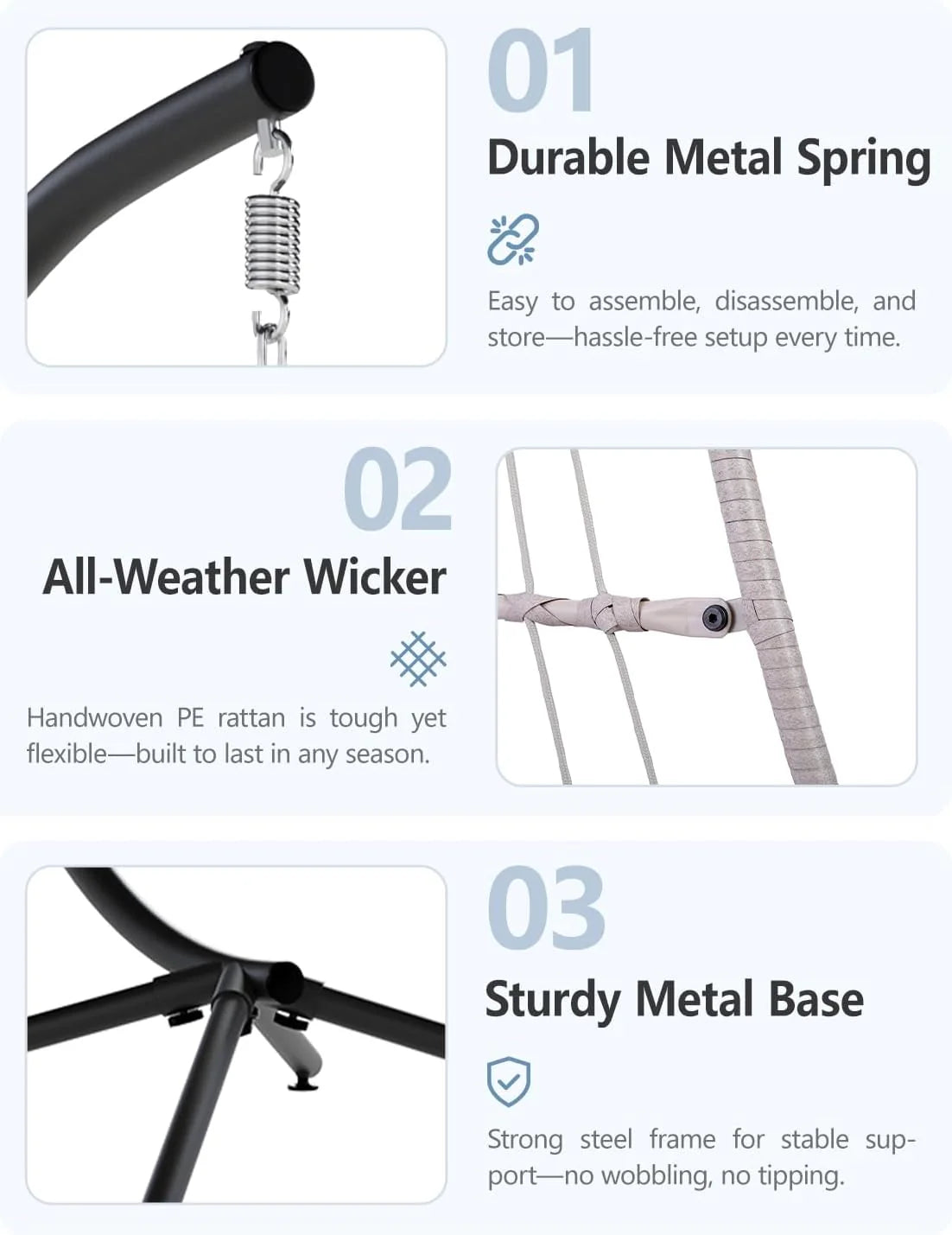 SWITTE Egg Chair Outdoor with Stand, Indoor Wicker Hanging Egg Swing Chair with Cushion, 350lbs Capacity for Patio, Bedroom