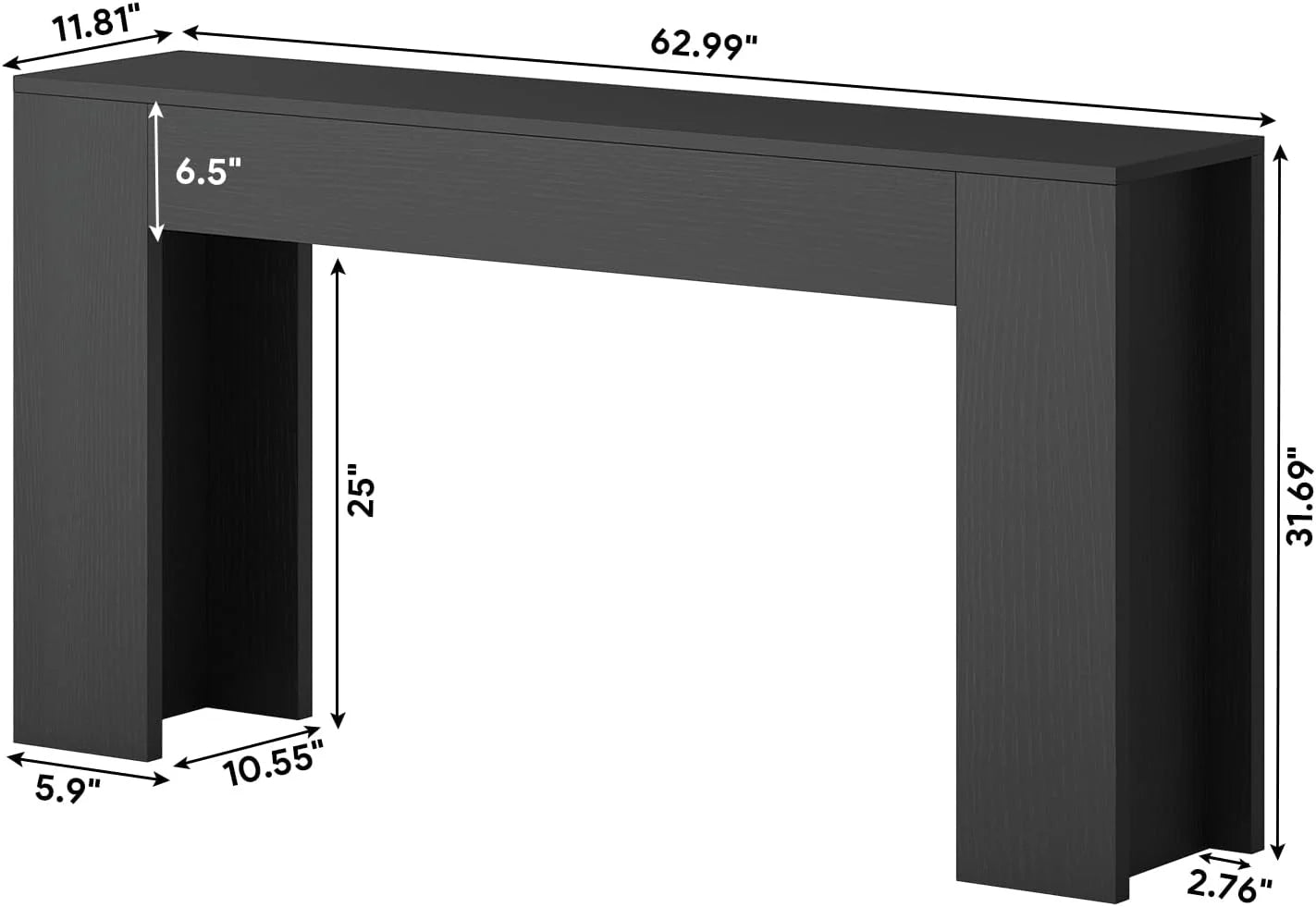 63-Inch Long Console Table with LED Light Farmhouse Sofa Table Behind Couch