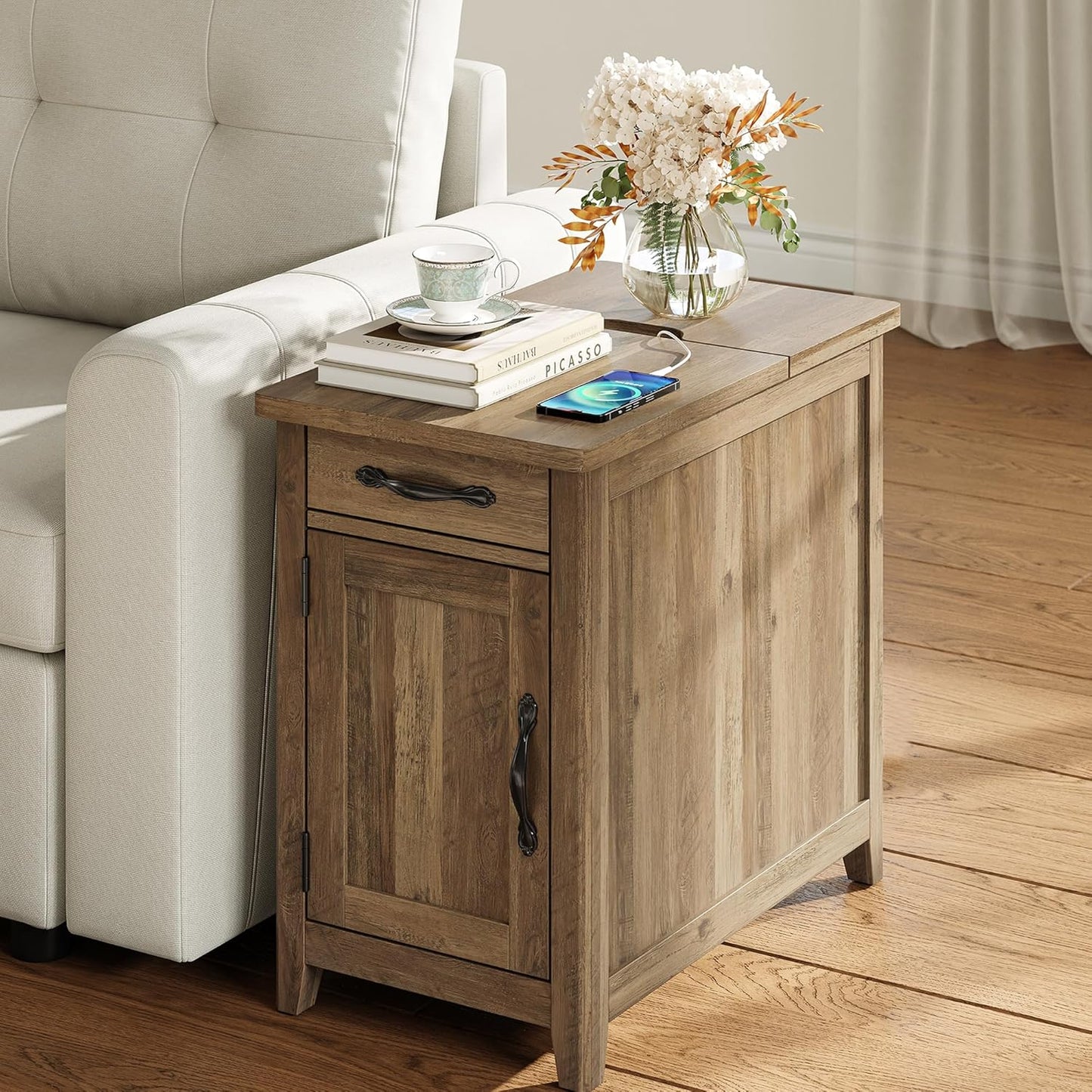 Farmhouse End Table Narrow Side Table Small Nightstand
