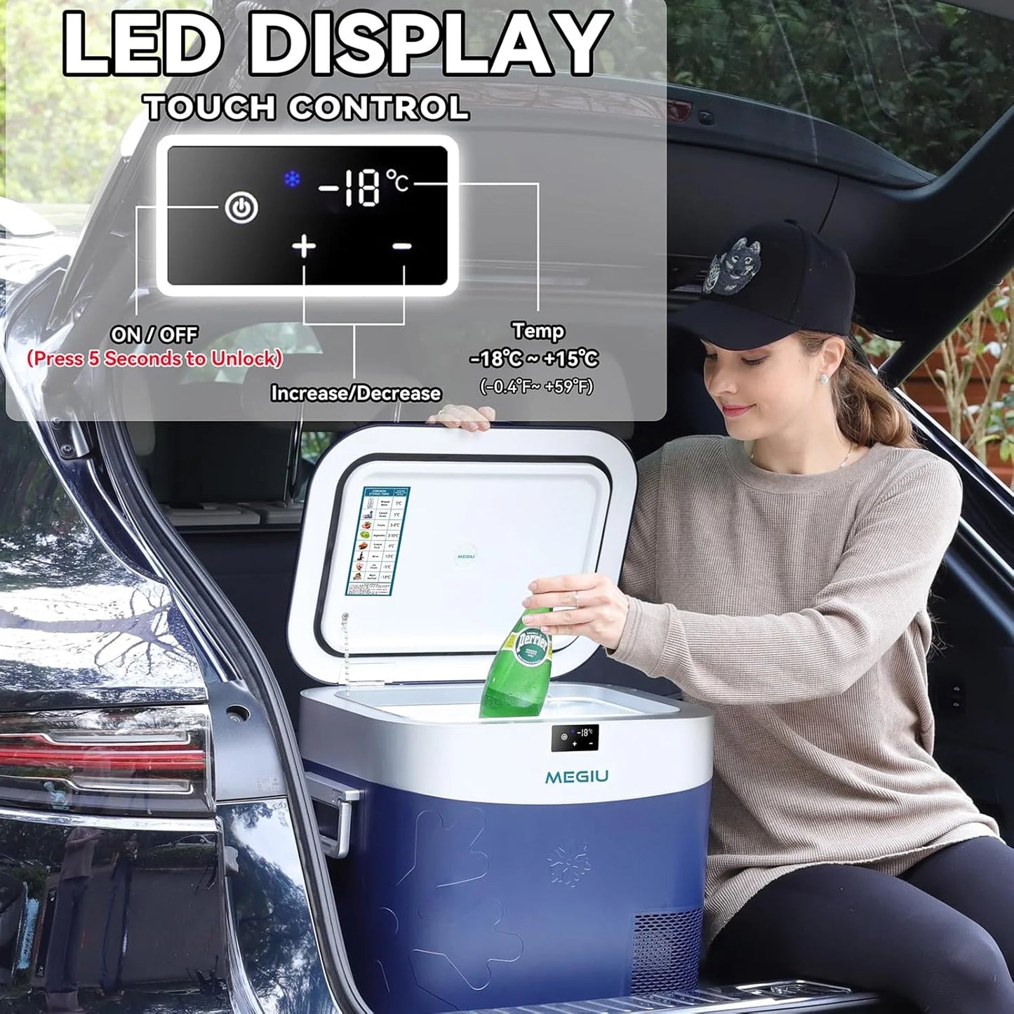 Car Fridge Portable 12 Volt Refrigerator 23 Quart (22 Liter) Freezer Compressor Cooler 12V/24V DC 110～240 V AC for Outdoor, Camping, Travel, Home Use -18℃~+15℃ (Green)