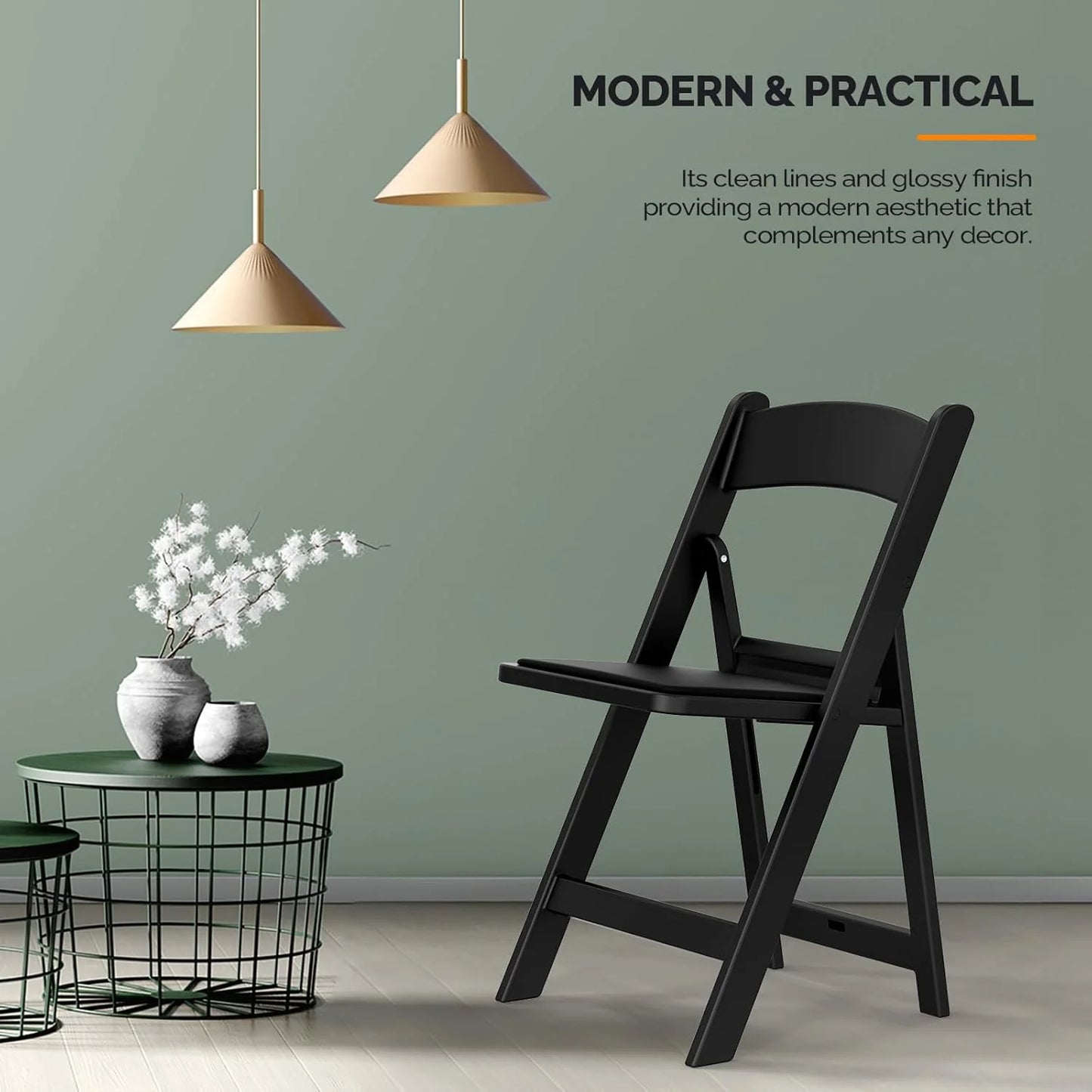 VINGLI Resin Folding Chair with Cushion Foldable Plastic Chair with Comfortable Cushioned Seat