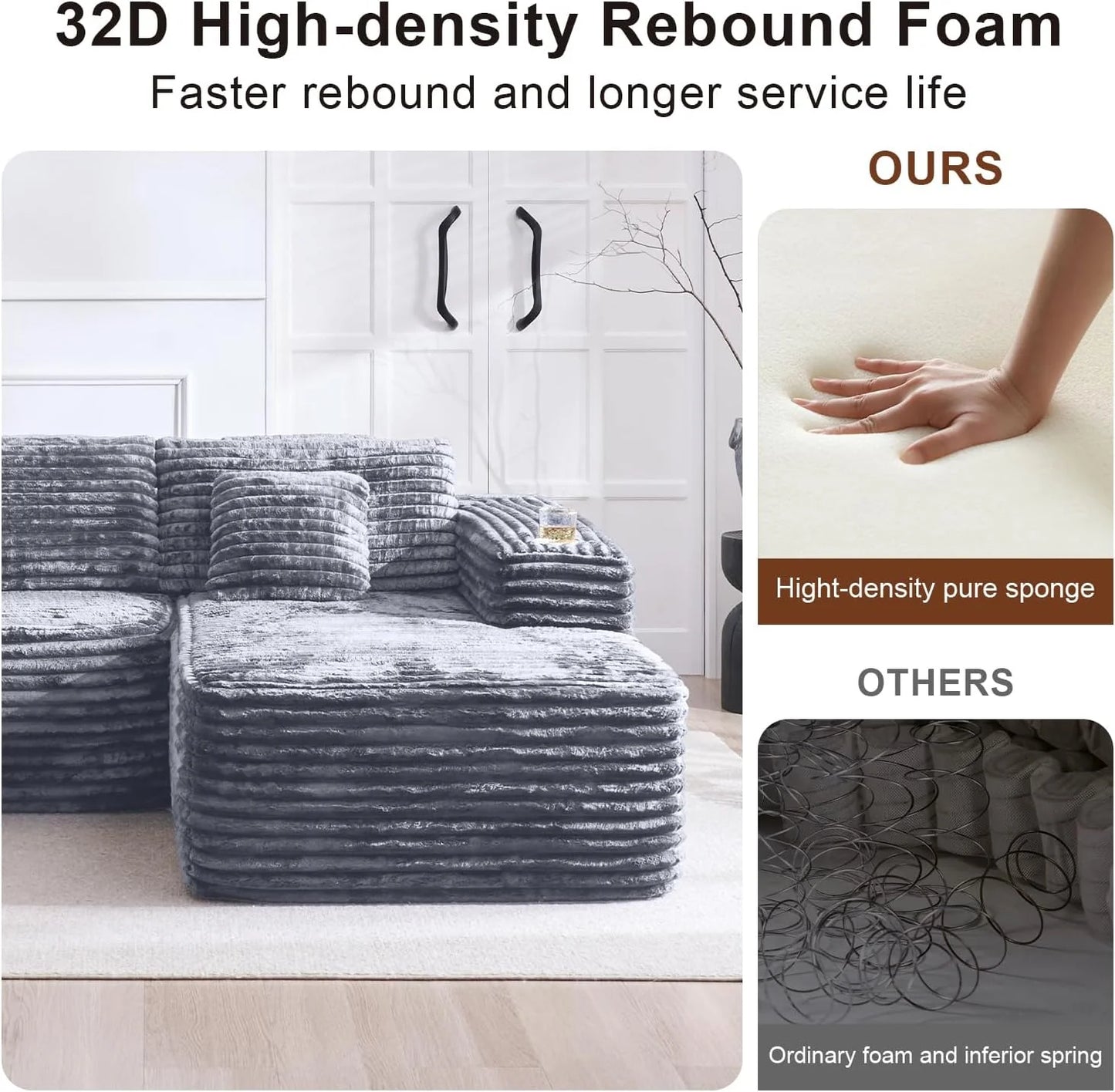 Cloud Sectional Couch with L-Shape Chaise, Modern Modular Sofa with Deep Seat, Built-in Cup Holder & Storage Pocket