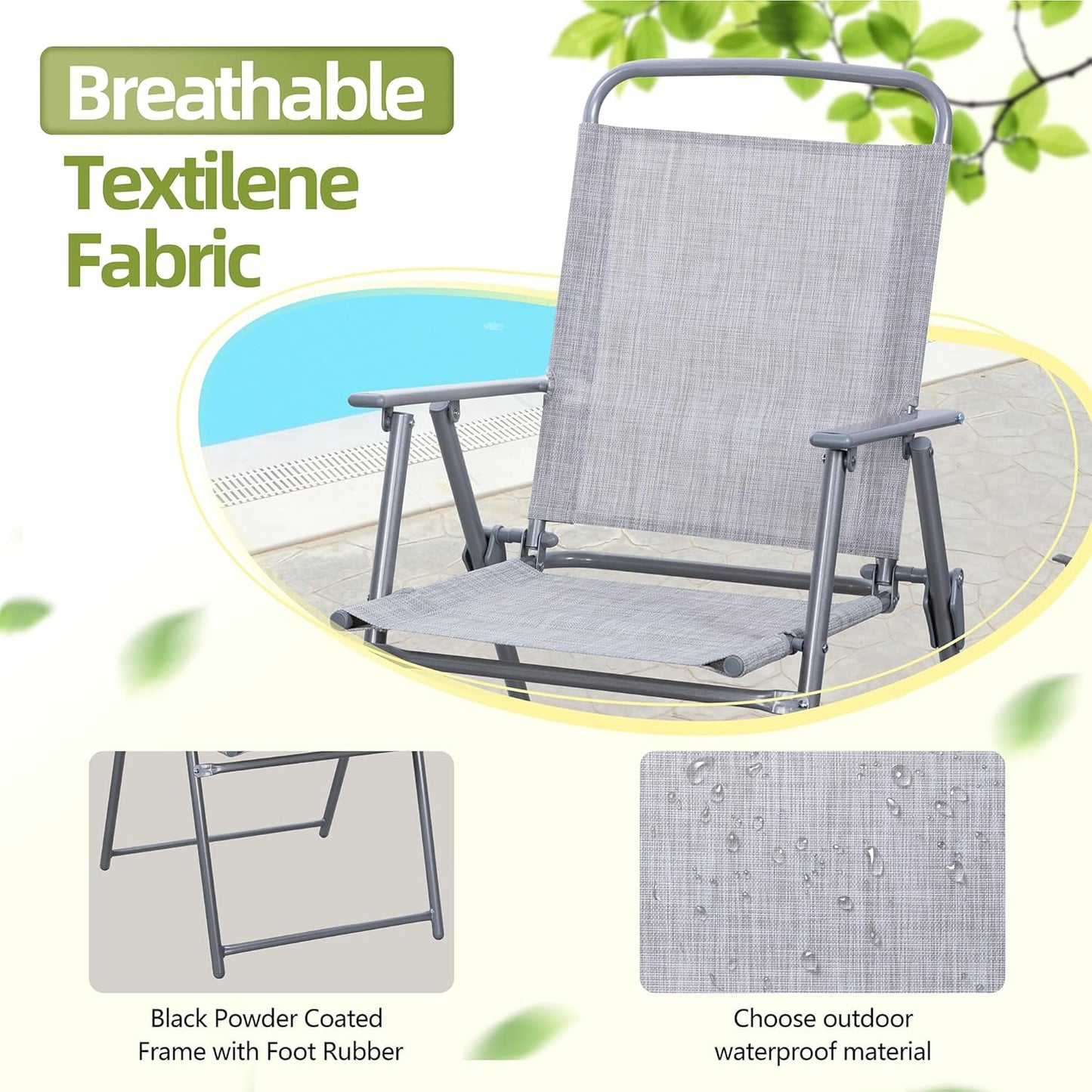 Vongrasig 6 Piece Folding Patio Dining Set,Small Metal Outdoor Garden Patio Table and Chair Set w/Umbrella for Lawn,Deck,Backyard,Black