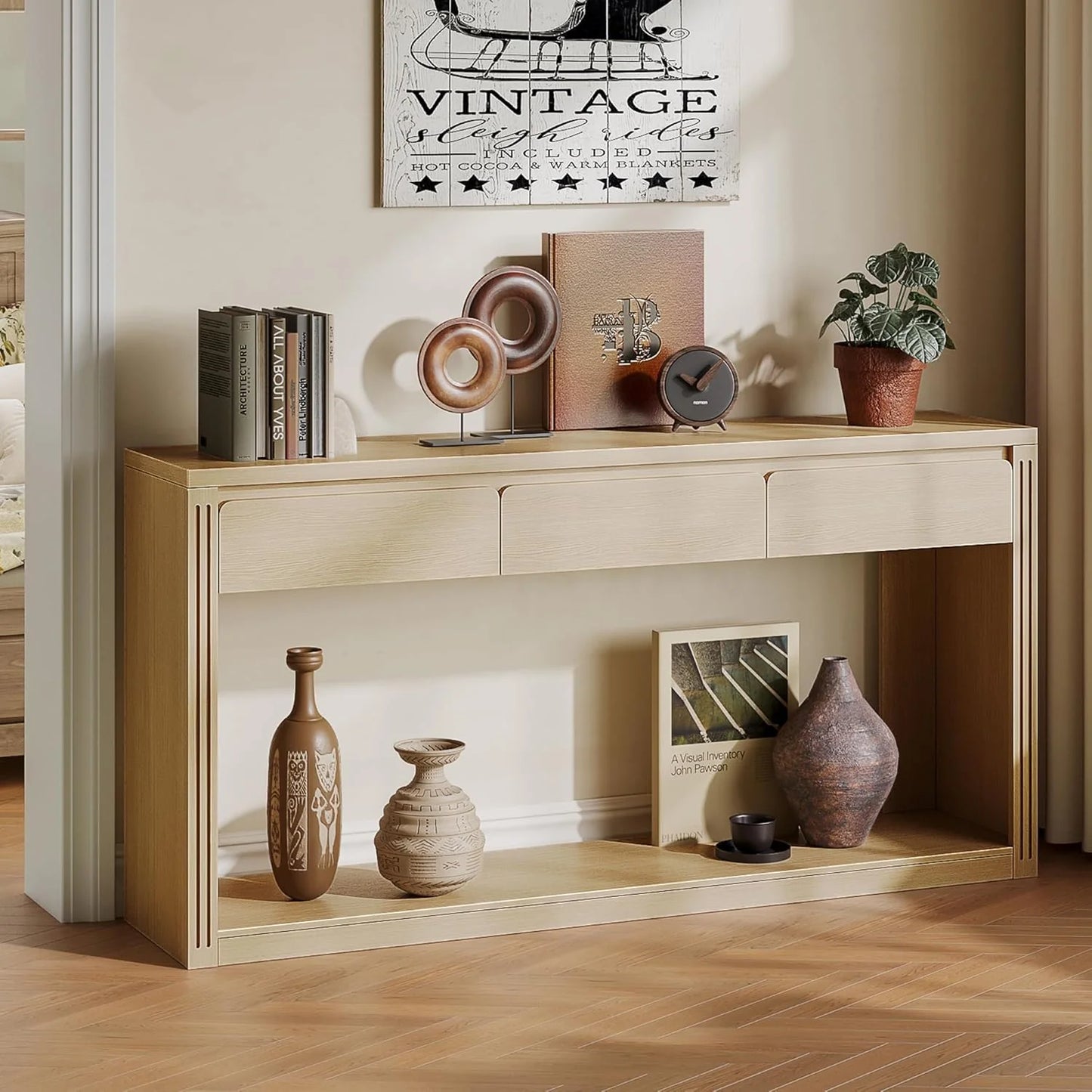 63.9" Long Console Tables for Entryway Farmhouse Entryway Table with Drawers