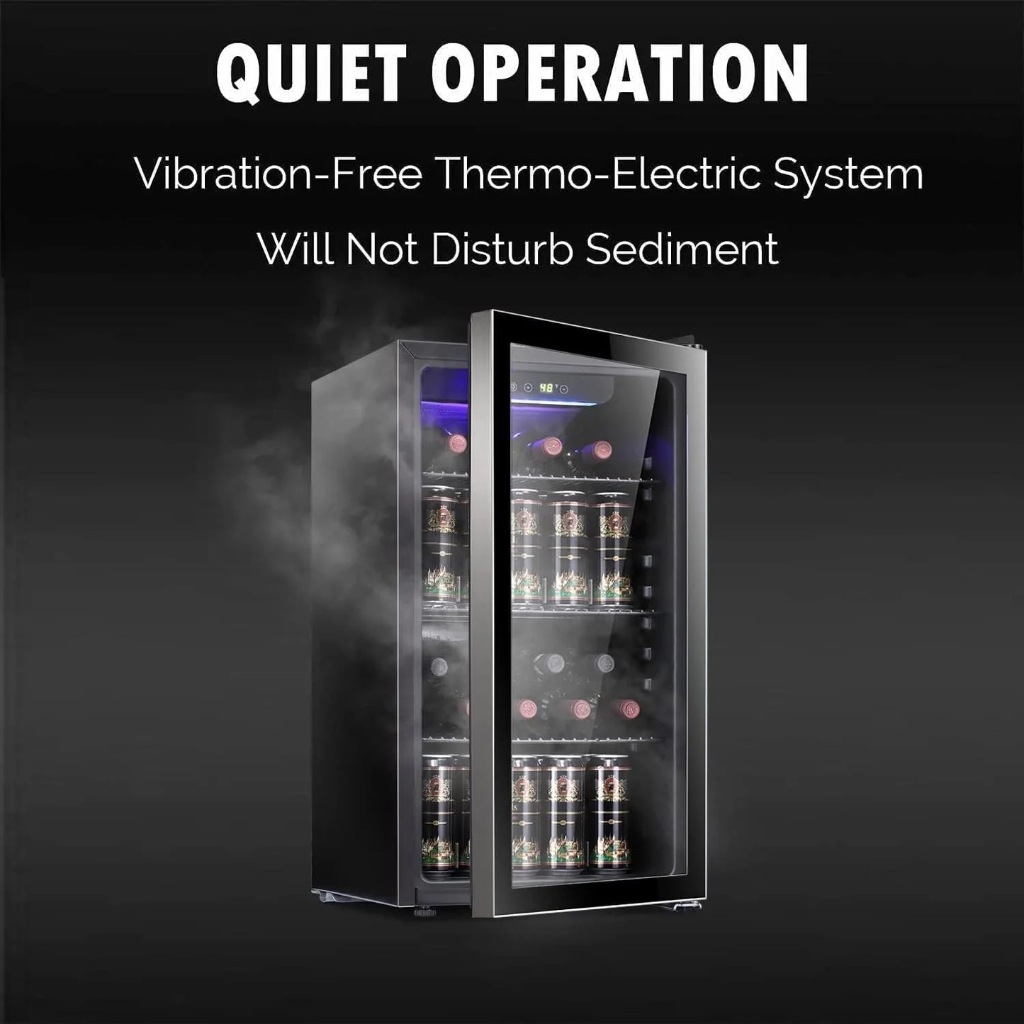 Antarctic Star 26 Bottle 130 Can Wine Cooler/Cabinet Beverage Refrigerator Mini Wine Cellar Beer Soda Clear Glass Door Bar Fridge Quiet Compressor Adjust Temp Freestanding Indoor Use 3.2cu.ft Black