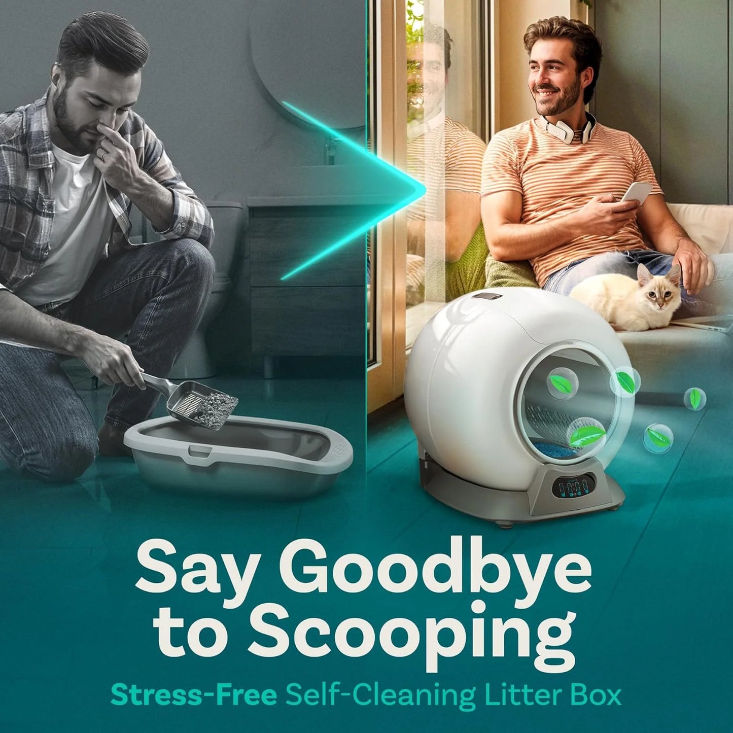 Self Cleaning Litter Box with Auto Safety Sensors for Multiple Cats - Automatic Cat Litter Box Self-Cleaning - Covered Odor Removal with APP Control - Compatible On All WiFi