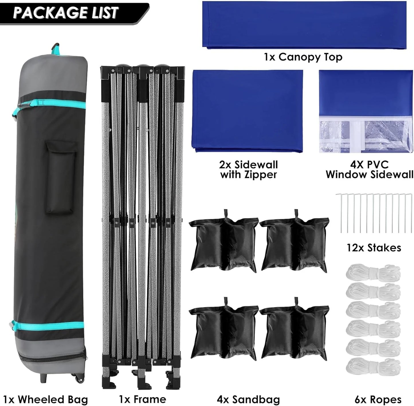 COBIZI 10x20 Heavy Duty Pop up Canopy Tent with 6 sidewalls Easy Up Commercial Outdoor Canopy Wedding Party Tents for Parties All Season Wind & Waterproof Gazebo with Roller Bag,Black(Frame Thickened)