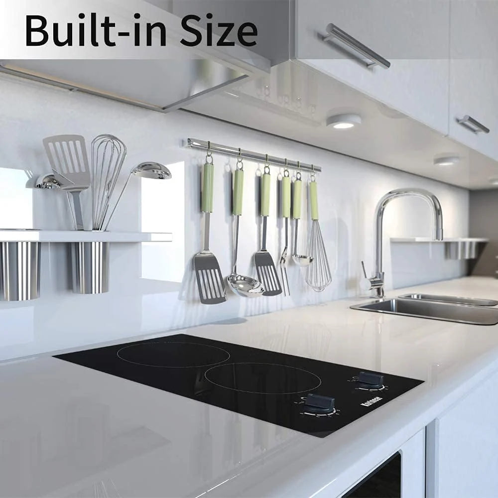 Karinear 30 Inch Electric Cooktop 4 Burners, Knob Control Built-in Ceramic Cooktop, 30" Radiant Electric Stove Top with Glass Protection Metal Frame,Hot Surface Indicator, 220-240v, Hard Wire, No Plug