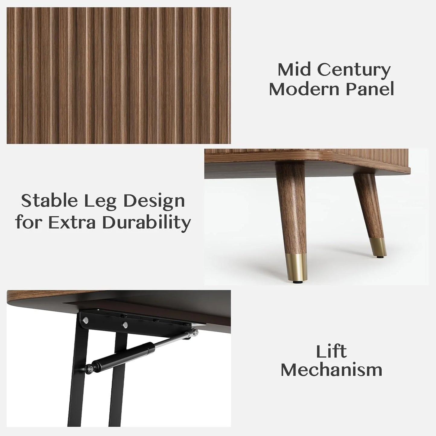 Round Coffee Table with Storage,Fluted Center Table with Sliding Cabinet Door for Living Room,Home Small Space,31.5" Small Center Table,Walnut