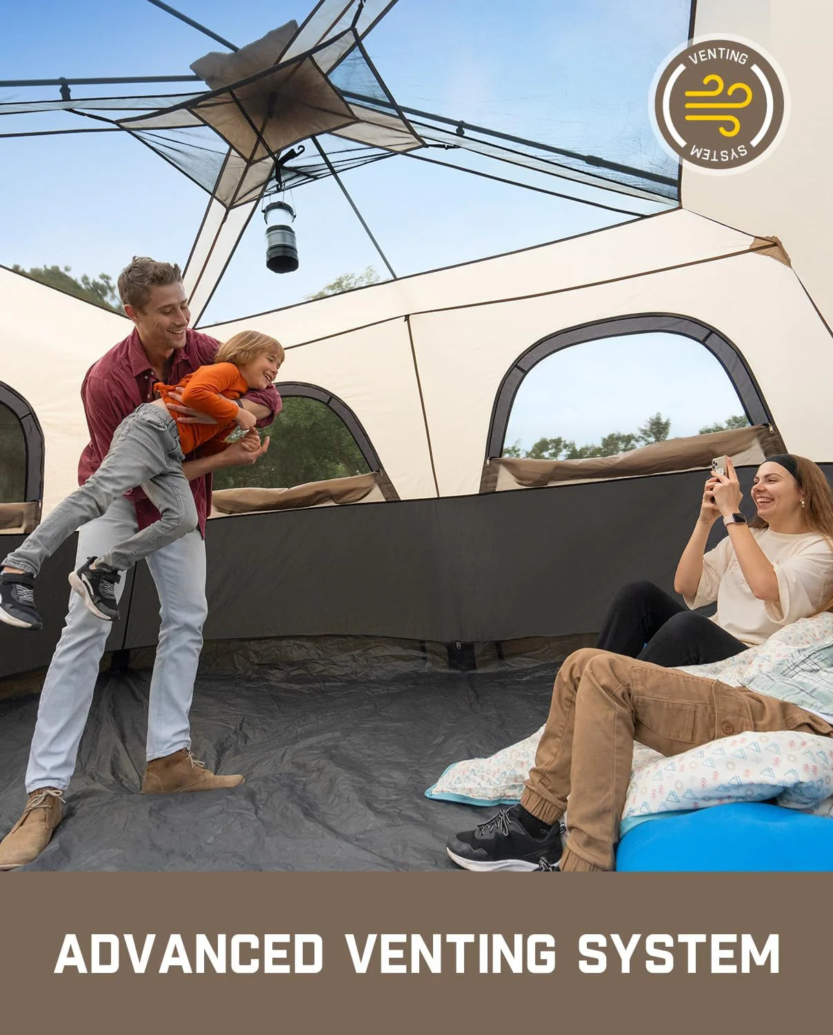 Portable camping tent for 4/6/8/10 people with instant cabin and rainproof and windproof