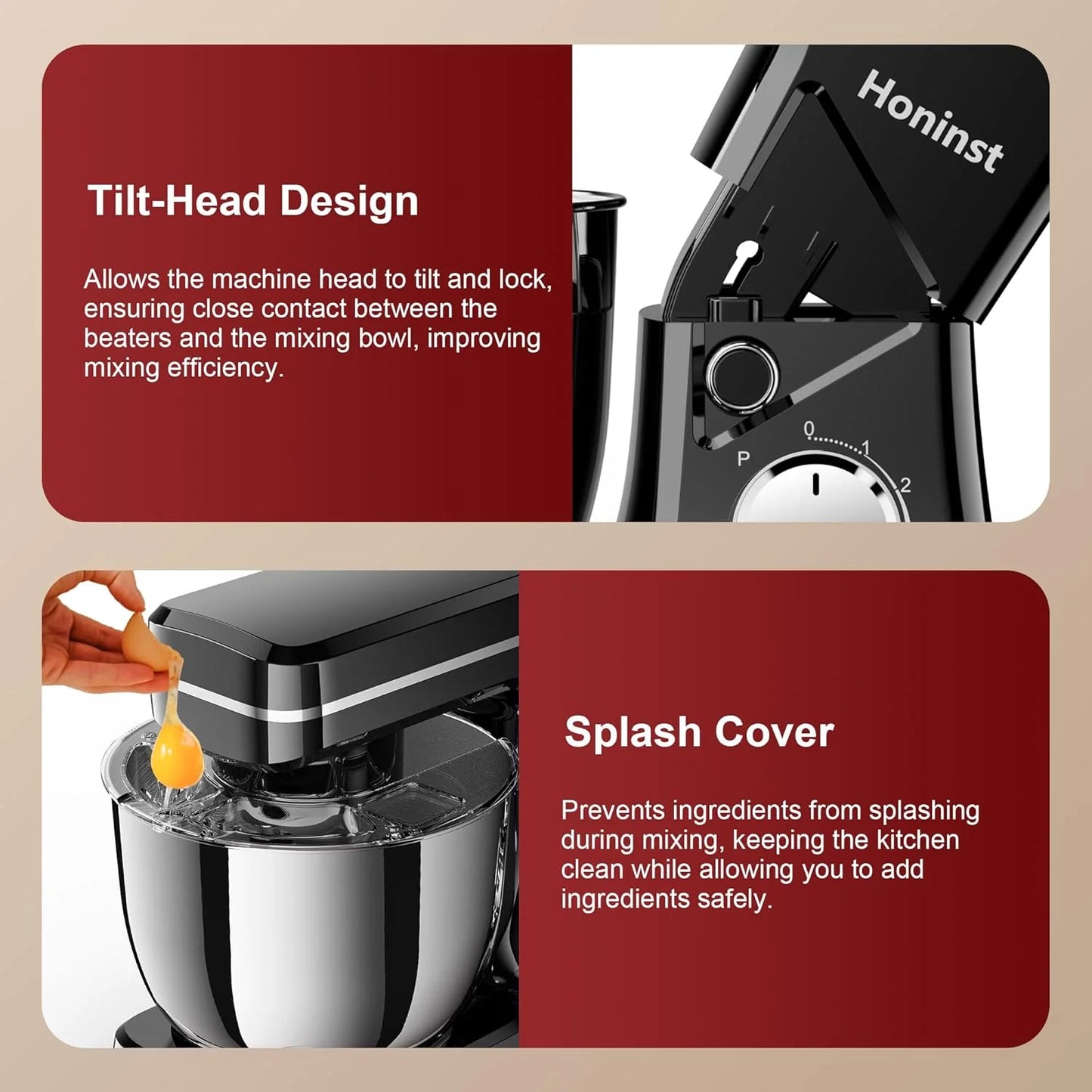 10-Speed Stand Mixer with 8-in-1 Splash Guard, Tilt Head, 6-Quart Stainless Steel Bowl + Dishwasher-Safe Dough Hook/Whisk/Blender/Scraper