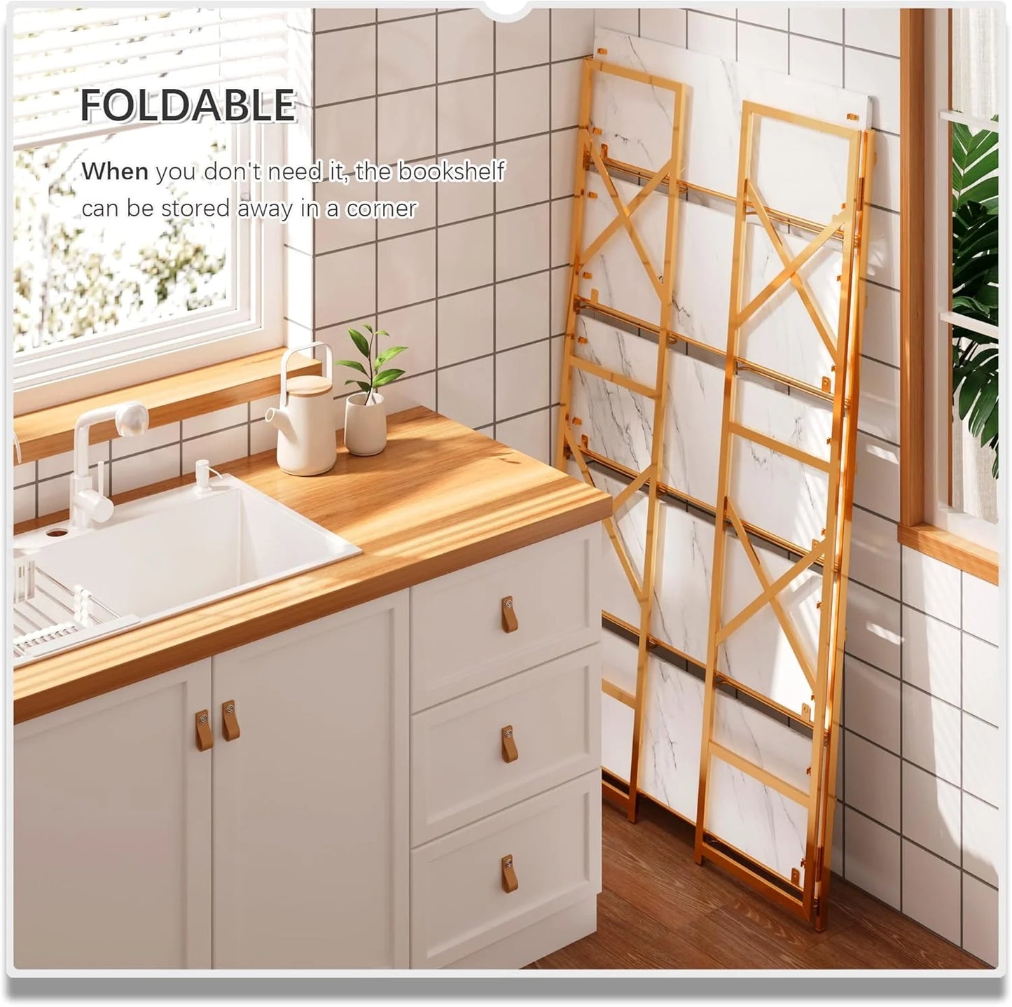 5 Tiers No Assembly Book Shelves 51.2" H Folding Bookshelf Bookcase