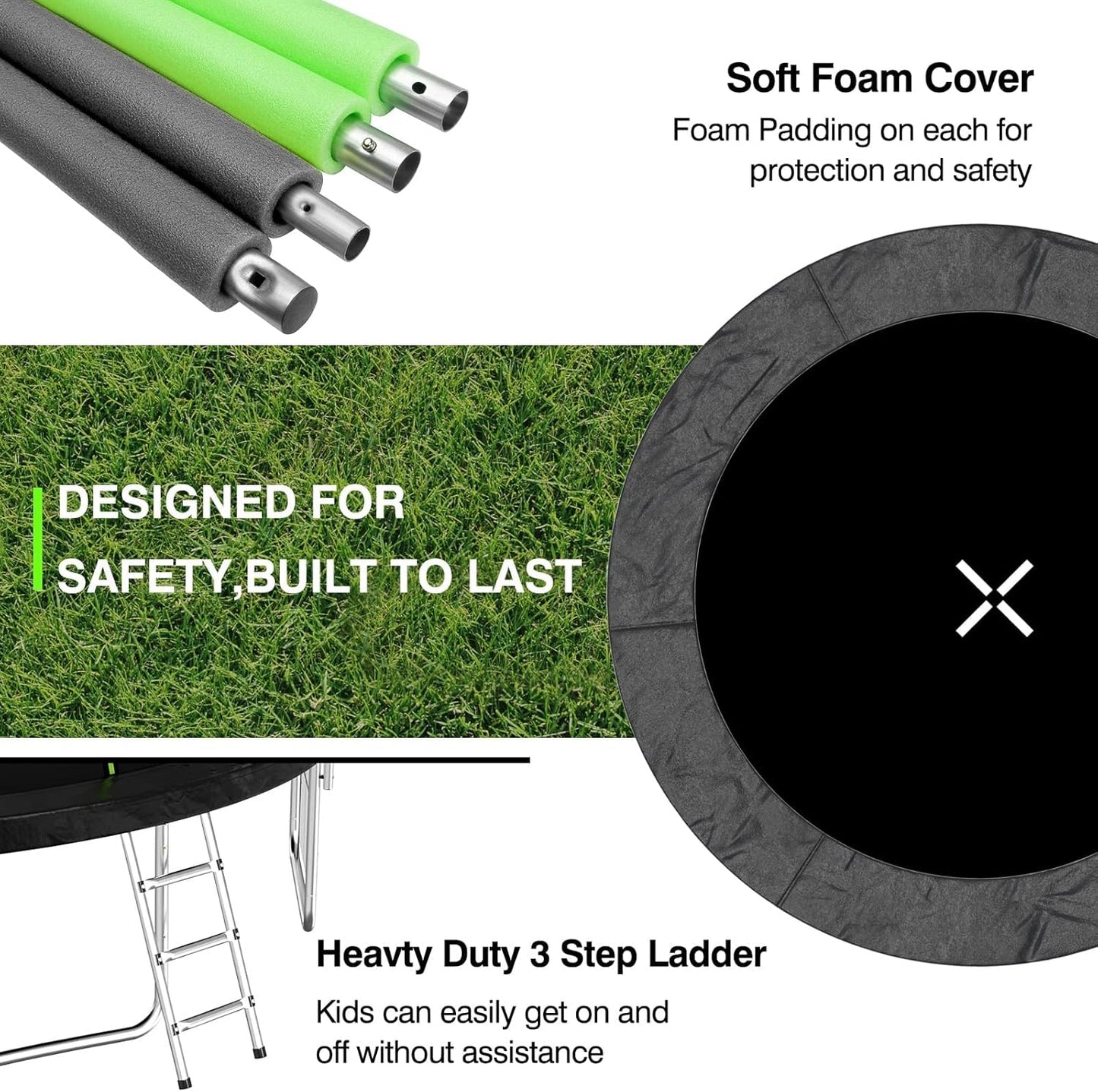 AOTOB 8FT 10FT 12FT 14 FT 15FT Trampoline with Safety Enclosure Net，Outdoor Trampoline with Basketball Hoop, Heavy Duty Jumping Mat and Spring Cover Padding for Kids and Adults, Storage Bag and Ladder