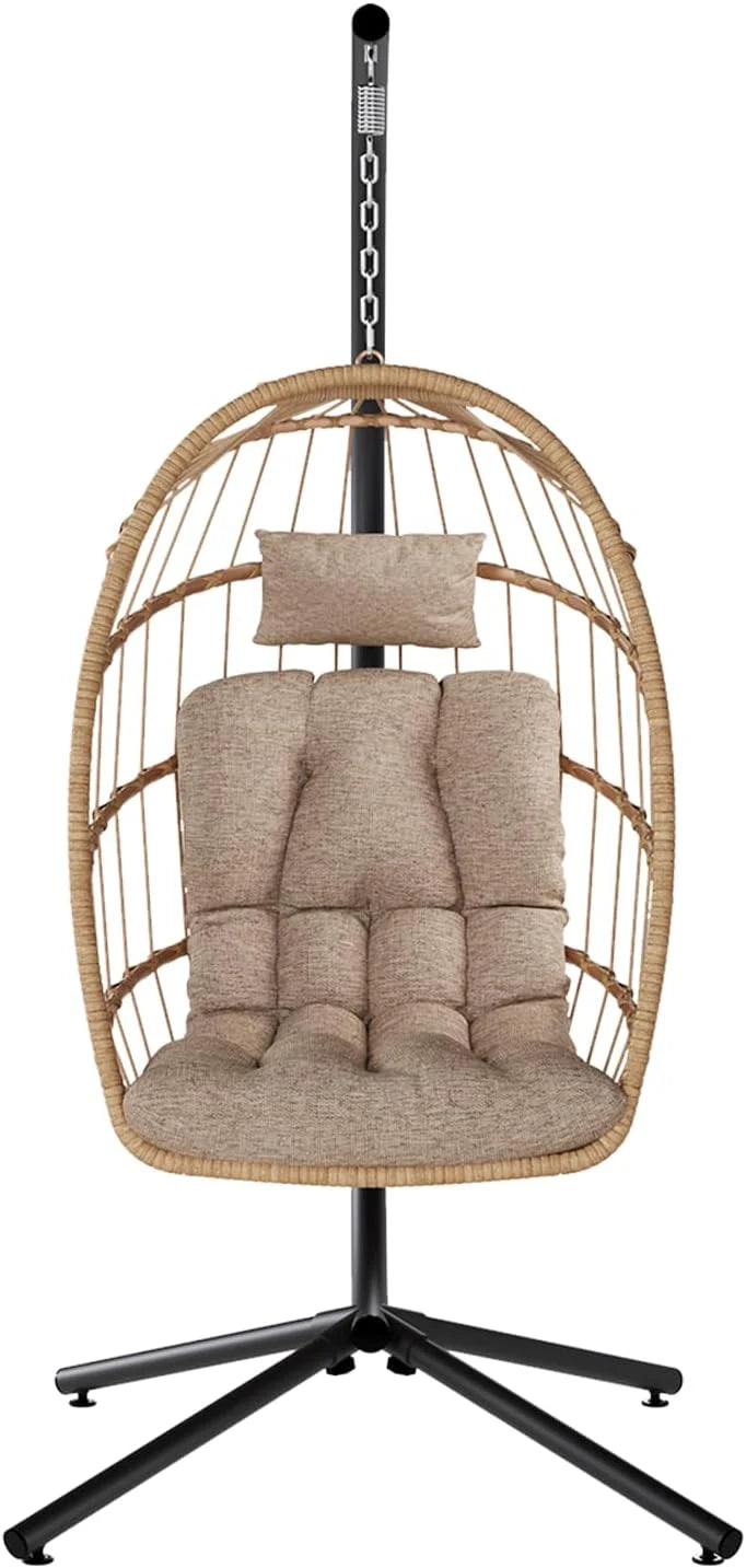 SWITTE Egg Chair Outdoor with Stand, Indoor Wicker Hanging Egg Swing Chair with Cushion, 350lbs Capacity for Patio, Bedroom
