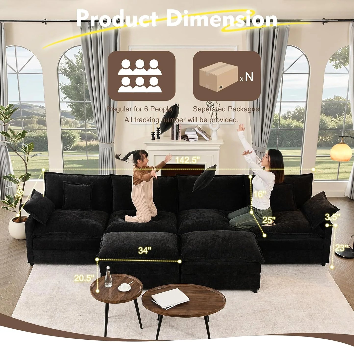 108" U-shaped sofa, modular sofa Comfortable cloud sofa